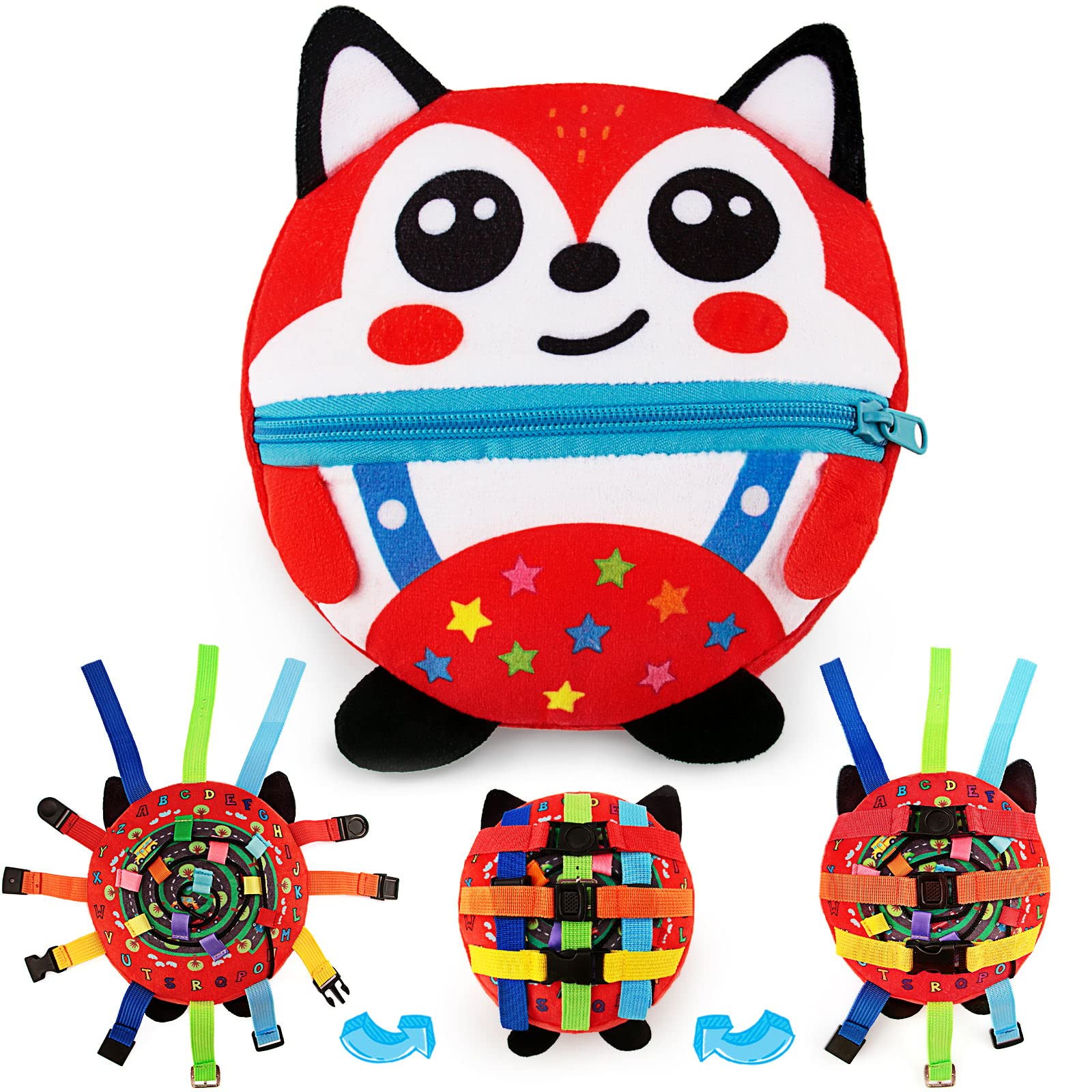 Beetoy Toddler Busy Board with Buckles & Zippers - Fine Motor Skills Activity Toy for Kids 1-3 Years | Alphabet Learning Travel Toy for Airplane & Car Rides | Montessori Sensory Toy for Preschool Development