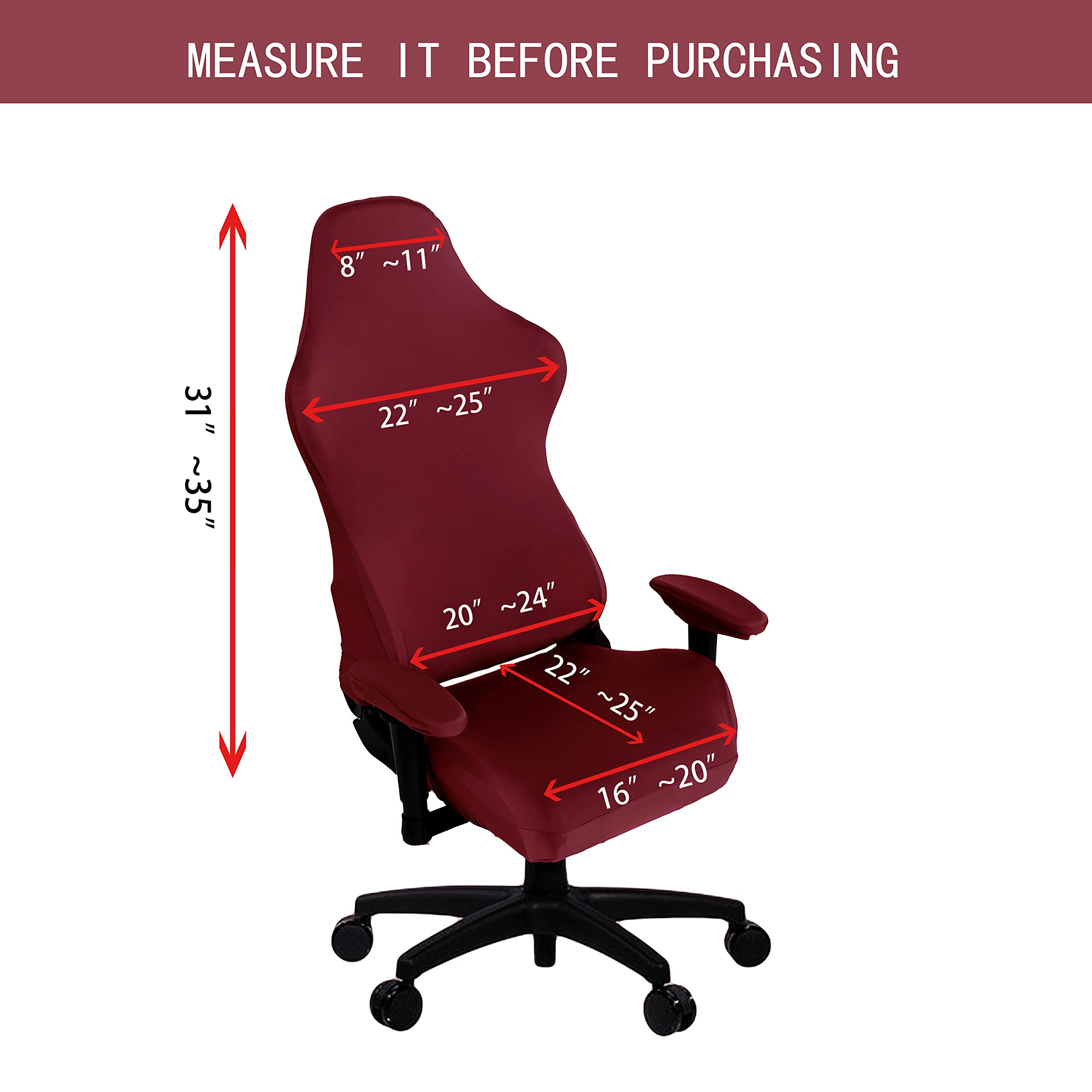 SARAFLOGA Stretchable Washable Gaming Chair Cover - Fits Armchair, Swivel Chair & Office Chairs (Burgundy, X-Large) - Perfect for Home Office, Gaming Setup & Workspace Comfort