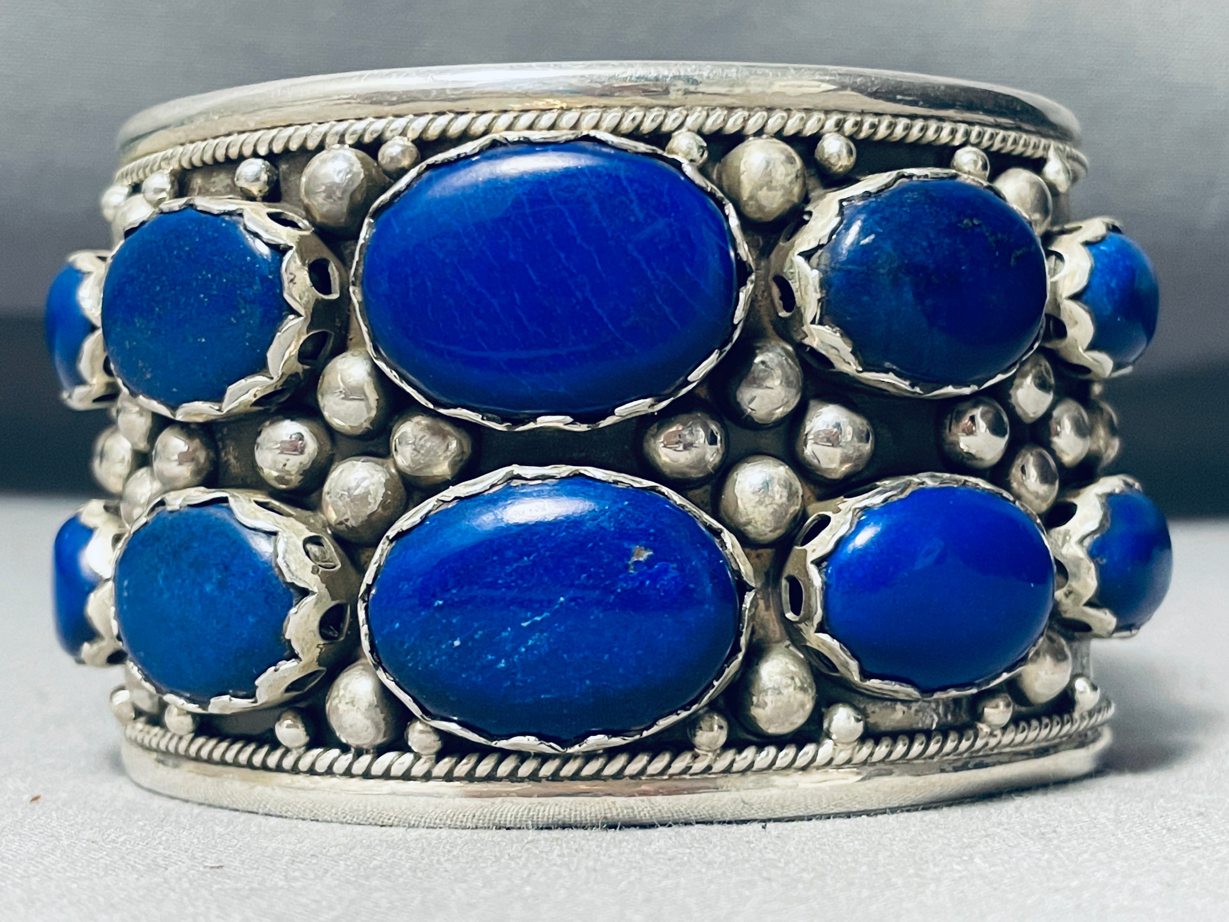 125 Grams Massive Vintage Sterling Silver Lapis Bracelet - Handmade Blue Lapis Lazuli Beaded Jewelry for Women, Boho Chic Statement Piece (Perfect for Weddings, Parties & Spiritual Healing)