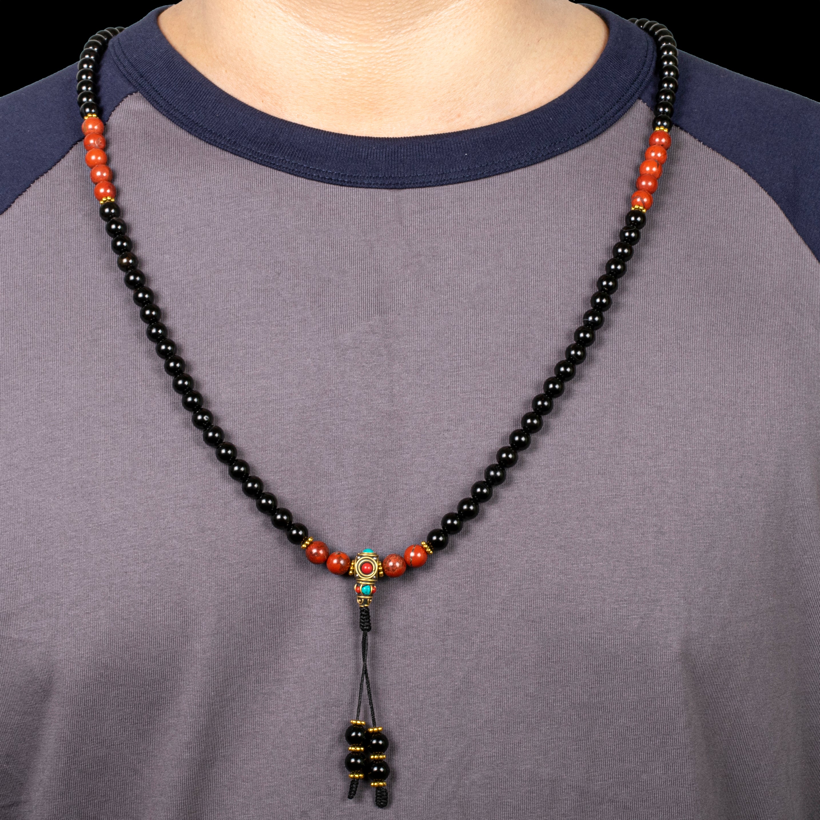 Onyx and Red Jasper Mala Beads for Healing, Endurance & Meditation - Spiritual Jewelry for Yoga, Mindfulness & Positive Energy