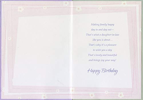 Elegant Floral Bouquet in Glass Vase with Pink & Purple Dotted Frame - Thoughtful Birthday Card for Daughter-in-Law | Perfect for Mother's Day, Anniversary & Special Occasion Gifts