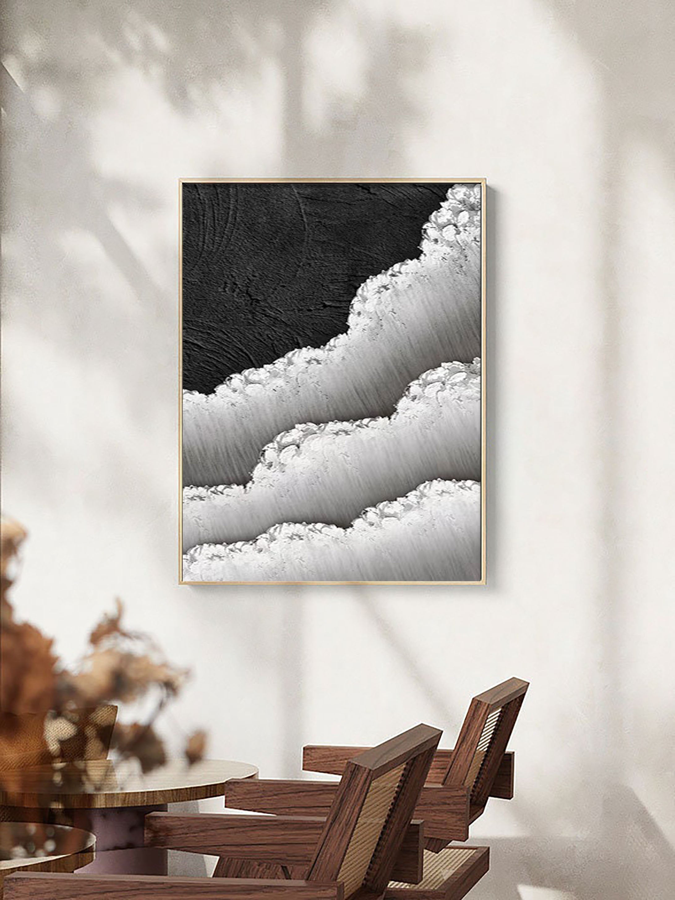 Black and White Textured Minimalist Wall Art Print - Modern Abstract Home Decor for Living Room, Bedroom & Office | #MZ046
