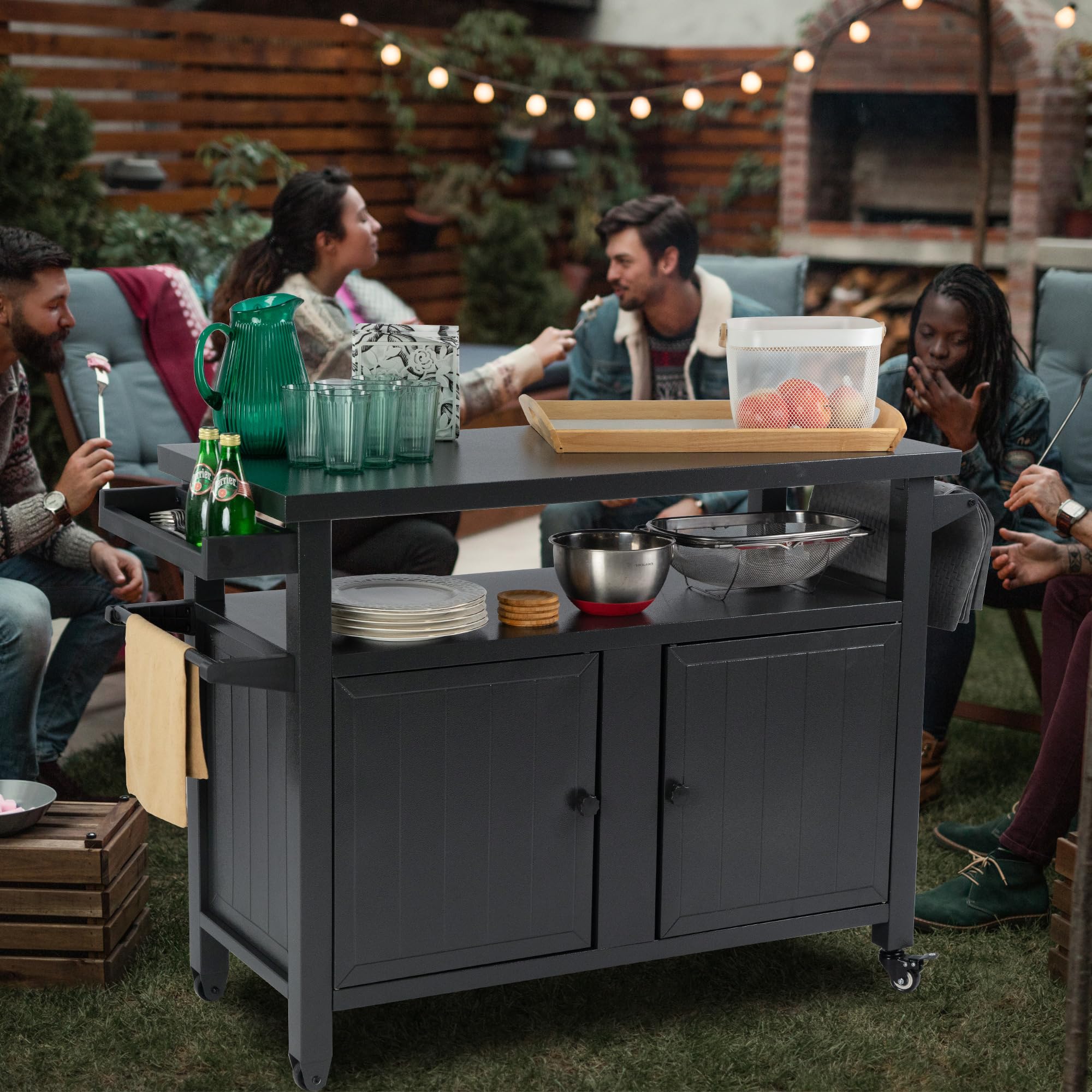 Kozyard BBQ Grill Storage Cart with Wheels - Heavy Duty Metal Outdoor Grill Table & Prep Station for Patio, Backyard, Home Kitchen, Party & Bar - Grey (KZGC24) | Perfect for Outdoor Cooking, Dining & Entertaining