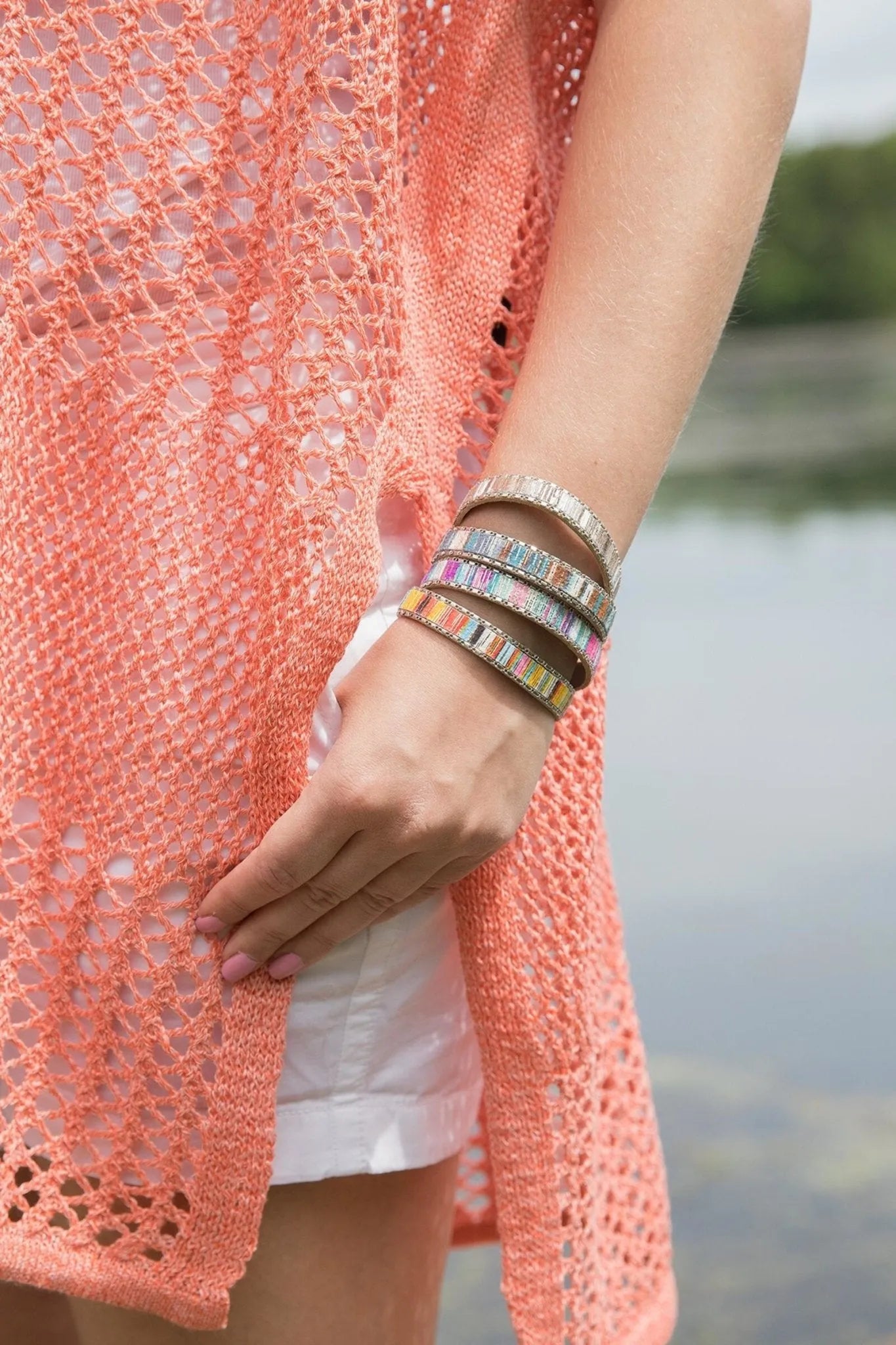 Vibrant Multicolor Shimmer Leather Bracelet Set for Women - Trendy Boho Stackable Bracelets for Everyday Wear & Gift Giving