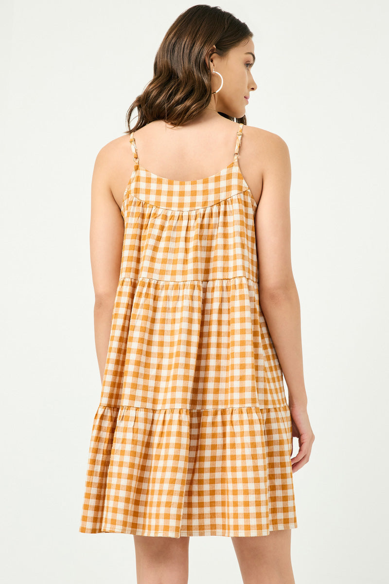 Women's Gingham Tiered Sleeveless Summer Dress - Floral Print A-Line Sundress for Beach, Vacation & Casual Outings