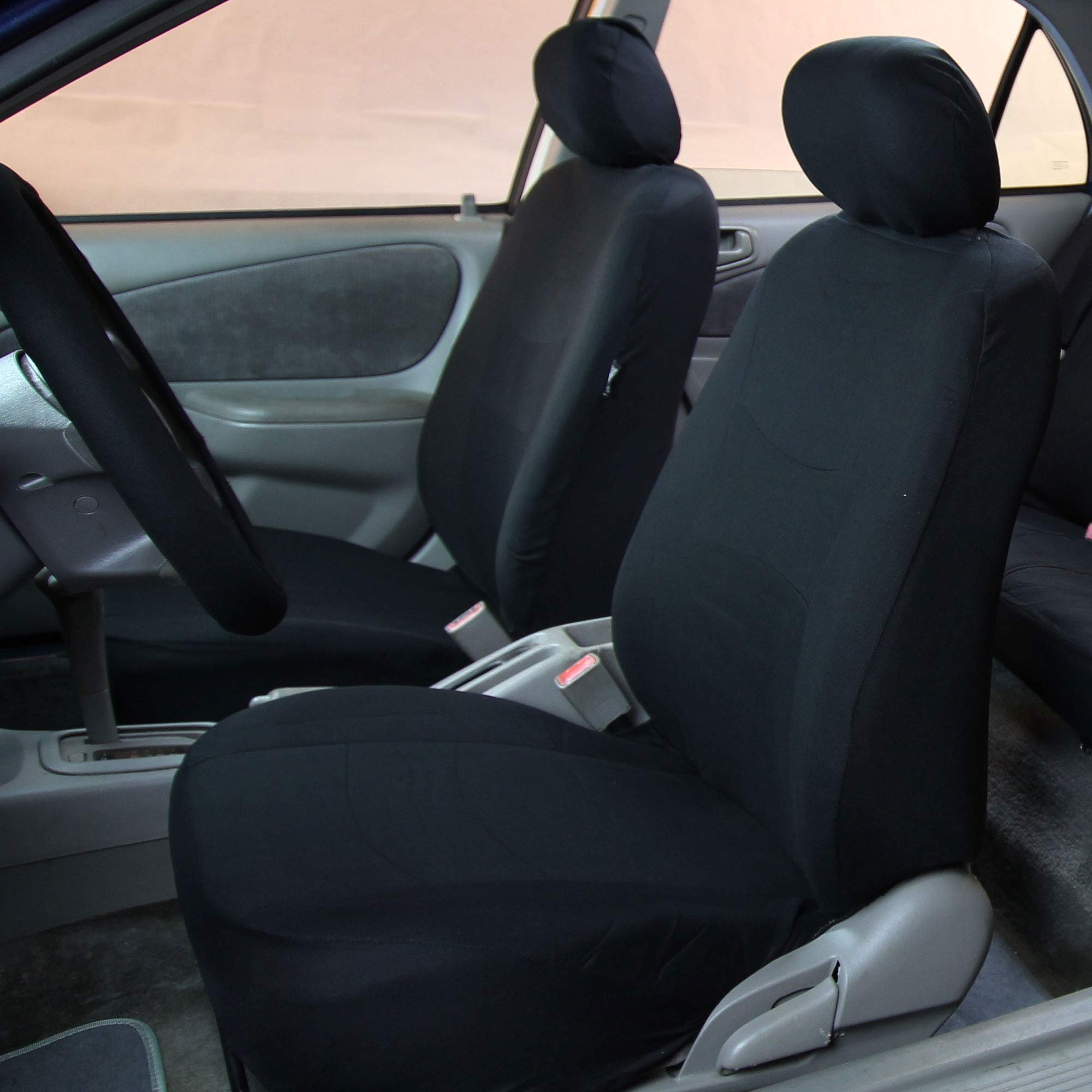 FH Group Light & Breezy Cloth Full Car Seat Covers with Carpet Floor Mats - Universal Fit for Cars, Trucks, SUVs & Vans (Black, Airbag & Split Ready) | Perfect for Road Trips, Daily Commutes & Family Travel
