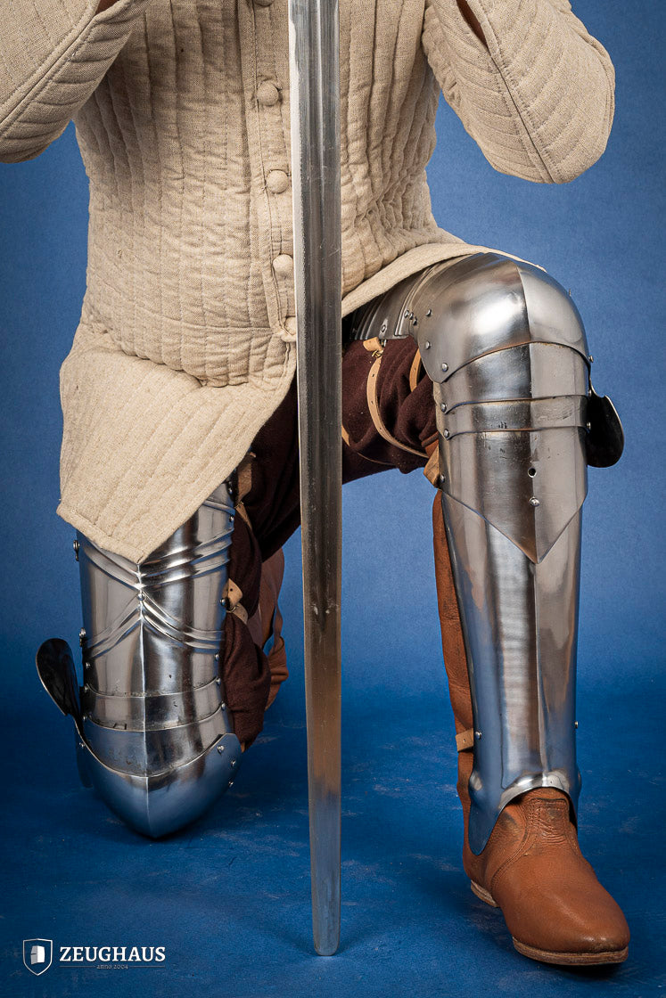 15th Century German Full Leg Armor - 1.2mm Polished Steel - Medieval Knight Costume & LARP Accessory for Renaissance Fairs, Cosplay, and Historical Reenactments