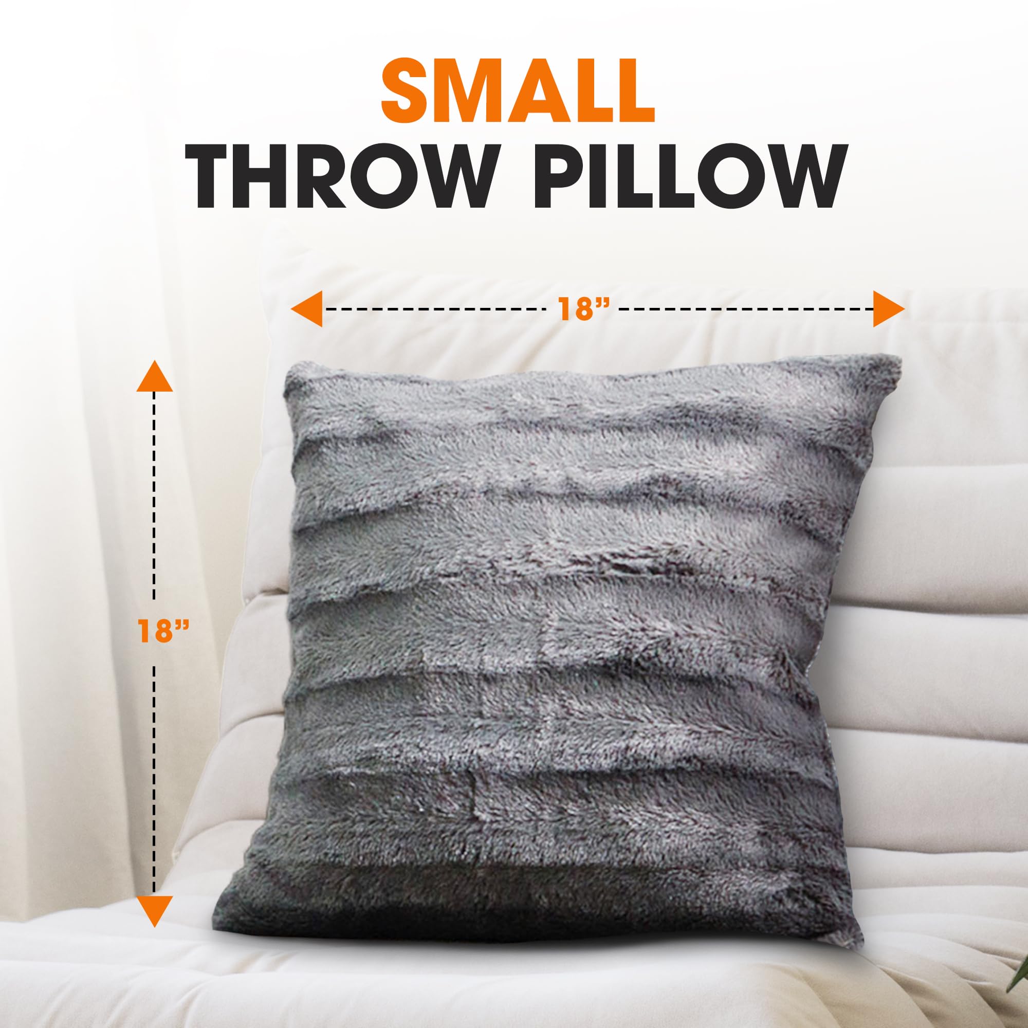 Cheer Collection Faux Fur Throw Pillows 18x18 Inches - Soft Grey Decorative Couch & Bed Pillows Set of 2, Cozy Accent Pillows for Living Room & Bedroom Decor - Perfect for Sofa Styling, Home Aesthetics and Cozy Winter Nights