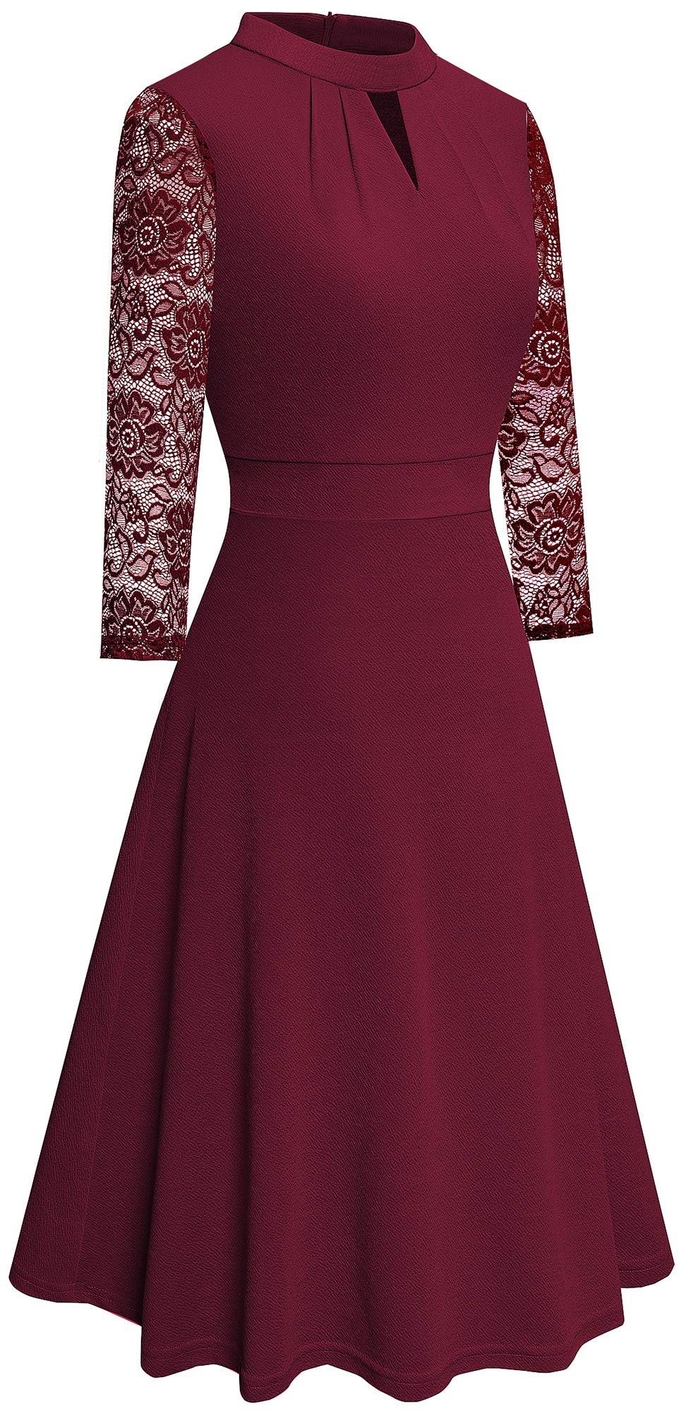 HOMEYEE Women's Vintage Lace Patchwork Party Dress - Elegant Round Neck Hollow Out Retro Dress for Evening, Cocktail, Wedding Guest & Special Occasions