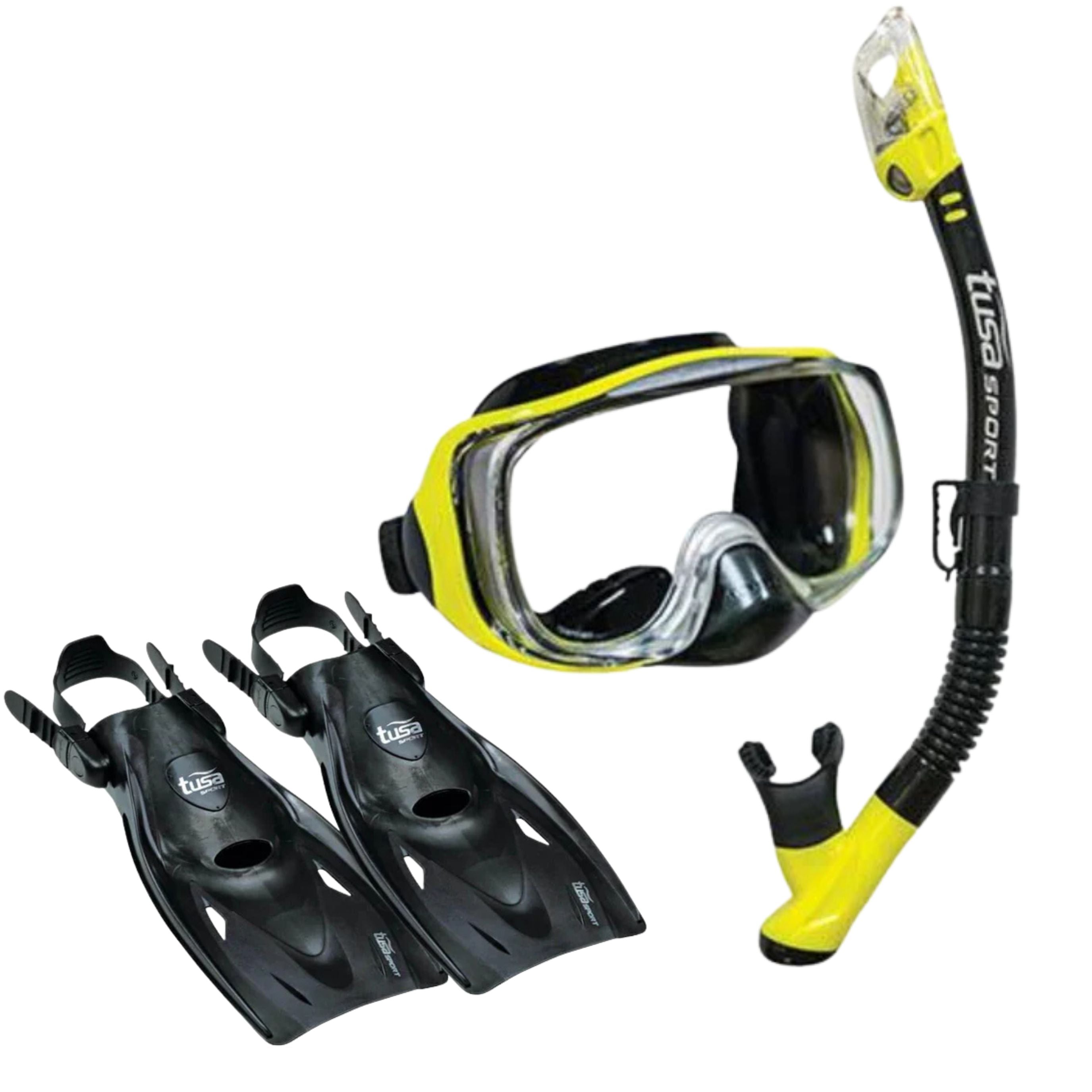 Tusa Sport UC3325 Scuba Diving Mask & Snorkel Set with Adjustable Fins - Professional Snorkeling Gear for Ocean Swimming, Beach Vacation & Underwater Exploration
