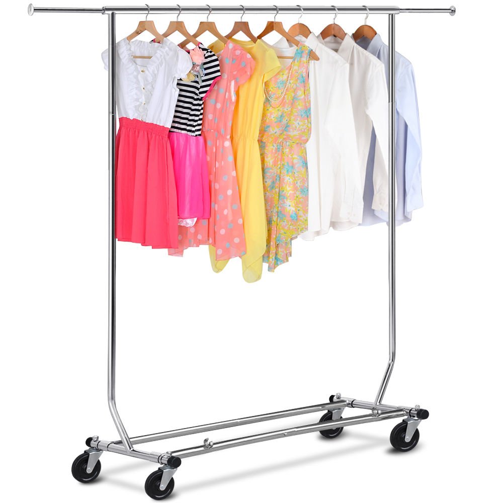 Only Hangers® Heavy Duty Collapsible Single Top Rail Rolling Rack - Space Saving Closet Organizer for Garment Storage in Retail Stores & Home Closets