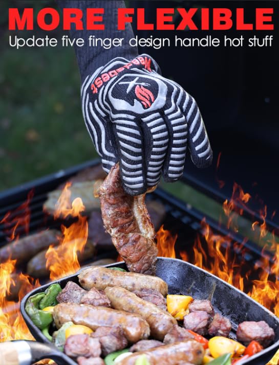 WEEDABEST Heat Resistant BBQ Gloves - 13.5 Inch Professional Oven Mitts for Grilling, Smoking, Barbecue & Kitchen Use - Black (Ideal for Outdoor Cooking, Camping & Hot Food Handling)