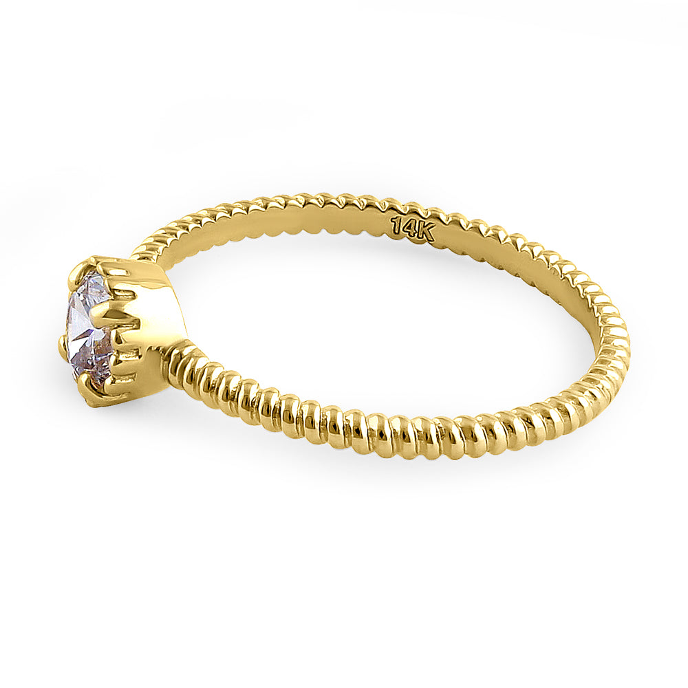 14K Solid Yellow Gold Round Cut Cubic Zirconia Rope Ring for Women - Elegant Jewelry Gift for Anniversary, Wedding, or Special Occasions