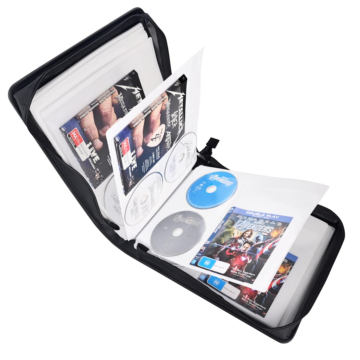 LIOVODE 200 DVDs & 100 Booklets Storage Case - CD DVD Organizer with Booklet Inserts - Compact Media Holder for Home, Car & Office - Perfect for Movie Collections, Music CDs & Video Game Discs