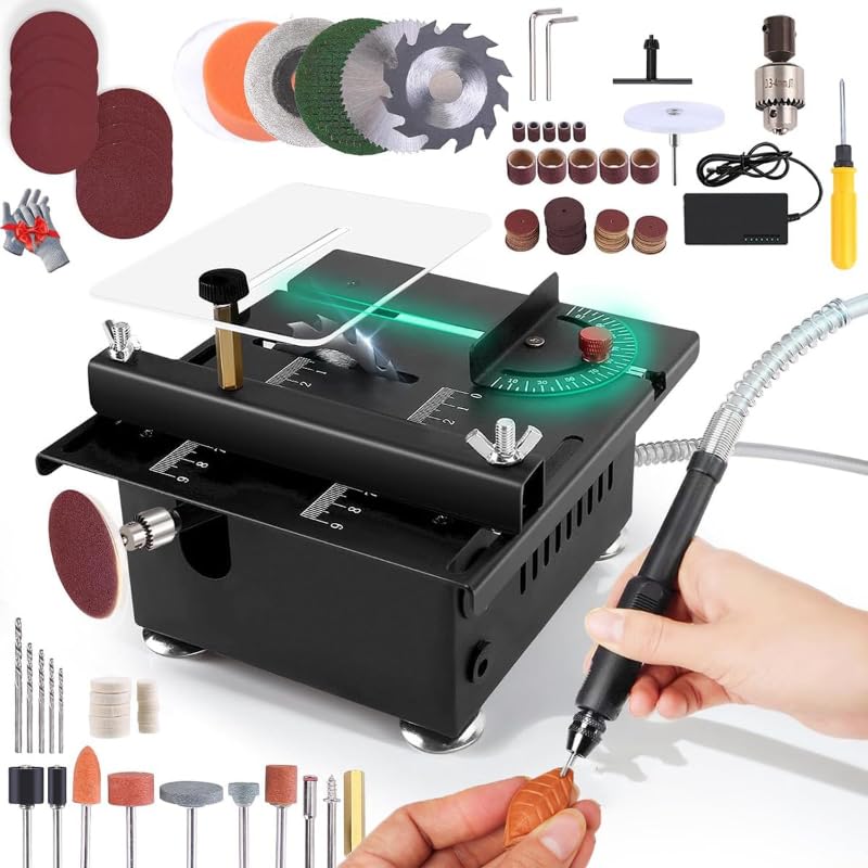 Mini Table Saw for Woodworking - Portable Adjustable Multi-Function Cutting, Sanding, Engraving & Drilling All-in-One Craft Machine | Perfect for DIY Projects, Home Workshops & Small Wood Crafts (Rising & Falling Style)