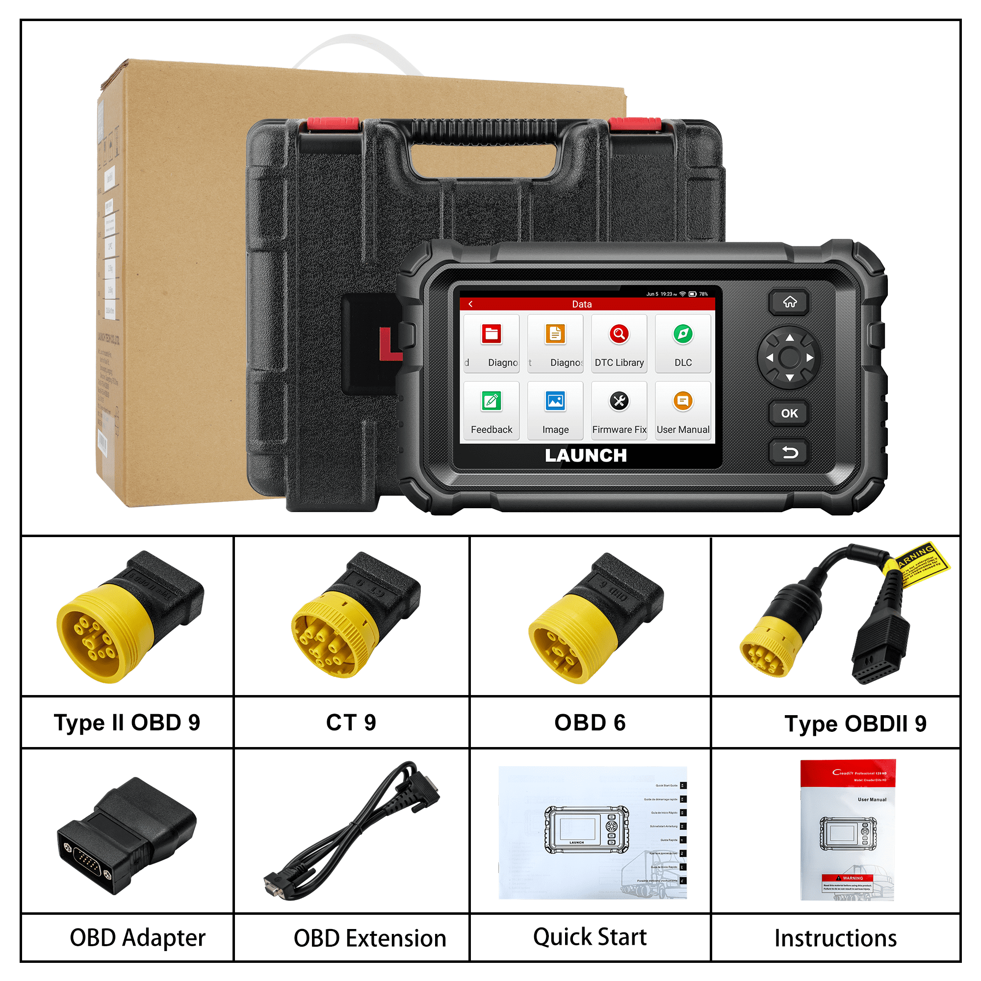 LAUNCH CRP129 HD Elite Heavy Duty Truck Full System Scanner with 7 Resets - OBD2 Diagnostic Tool for Engine, ABS, SRS, Transmission - Perfect for Mechanics & DIY Auto Repair