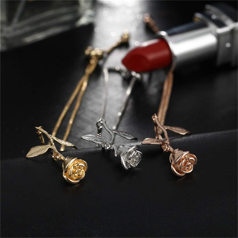 WLL Elegant 3D Red Rose Flower Charm Bracelet for Women | Beauty and The Beast Inspired Jewelry | Perfect Bridesmaid Gift & BFF Present | Romantic Date Night & Wedding Accessory