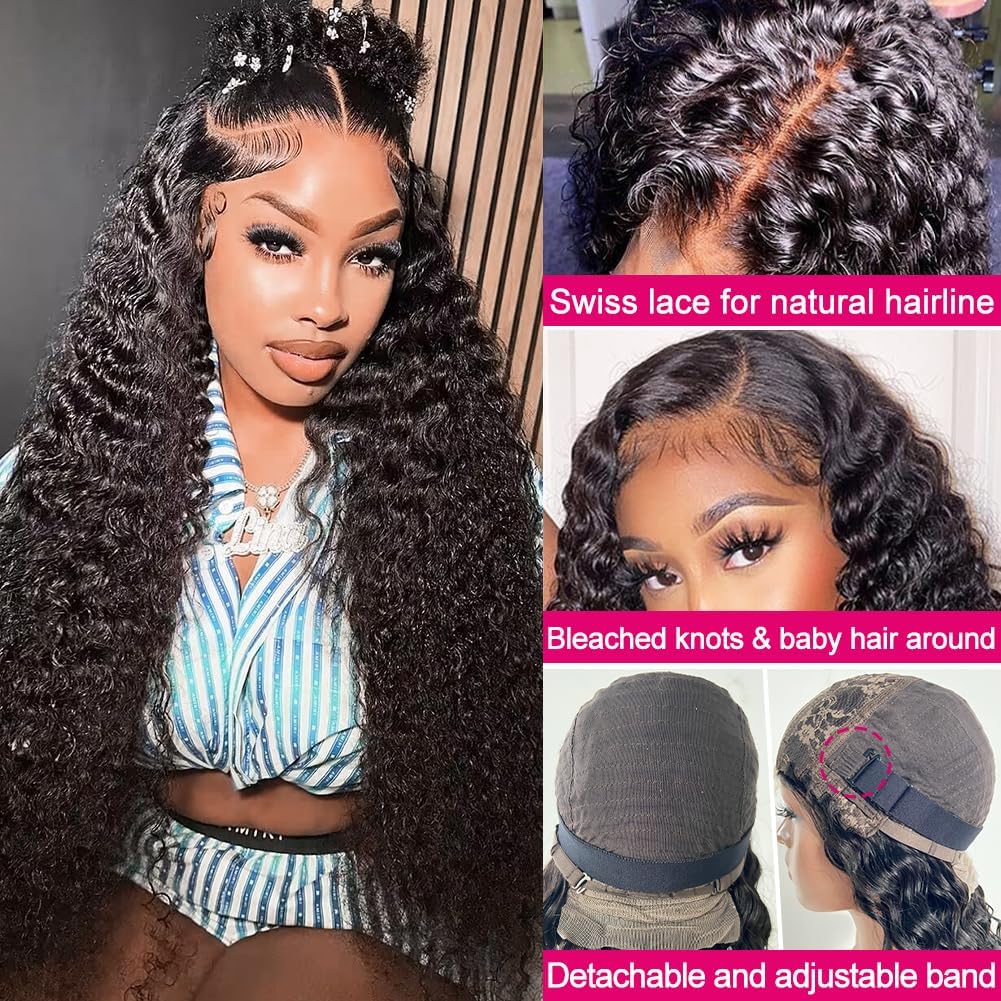 Deep Wave Lace Front Wigs Human Hair 4x4 HD Transparent Lace Closure - Glueless 180% Density Pre Plucked with Baby Hair for Black Women (26 Inch) - Perfect for Daily Wear, Special Occasions & Protective Styling