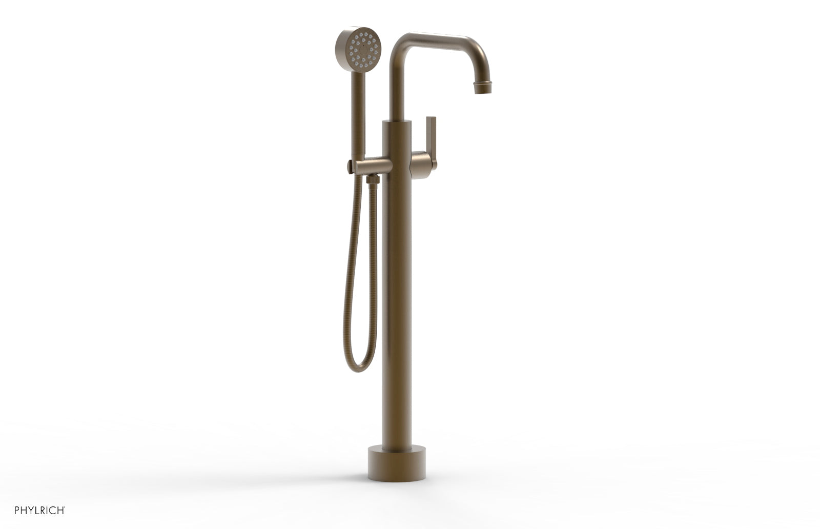 HEX MODERN Low Profile Floor Mount Tub Filler with Lever Handle and Hand Shower - Model 501 55 03 - Perfect for Contemporary Bathroom Renovations and Spa-Like Showers