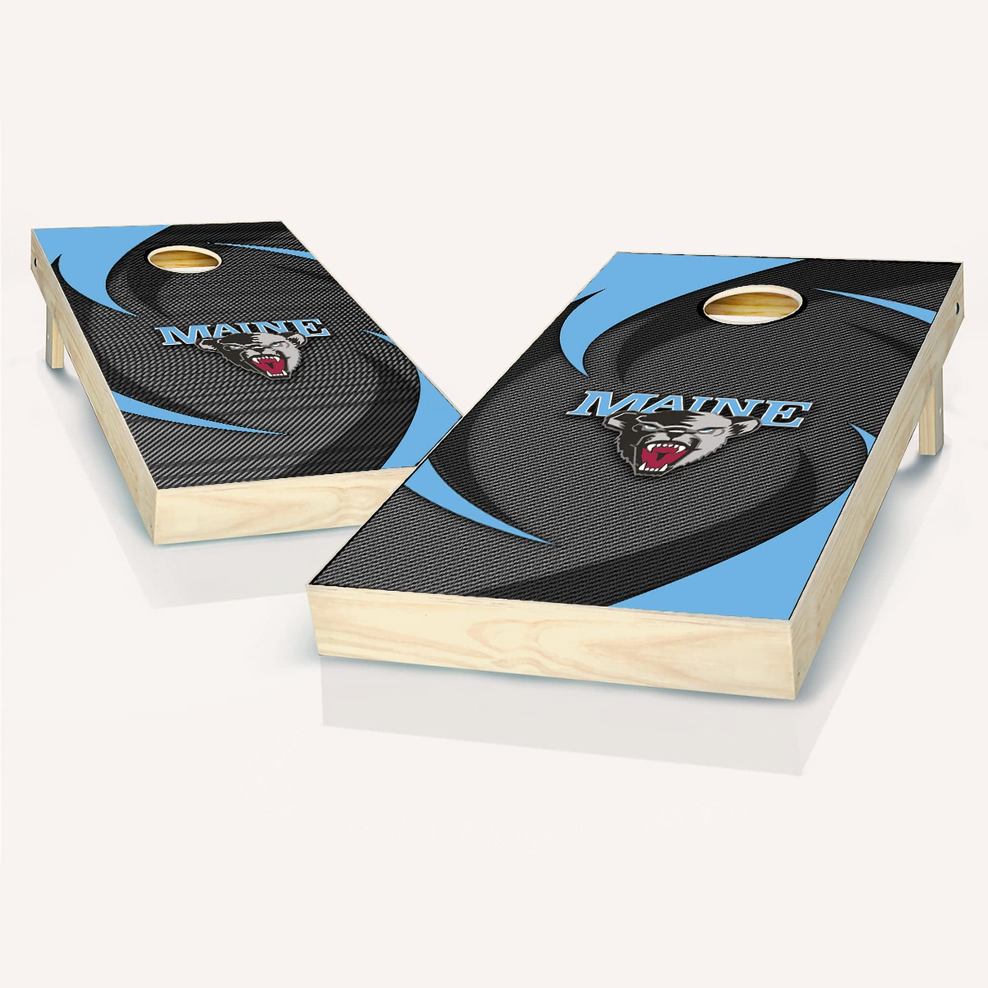 Premium Maine Swoosh Cornhole Game Set - 2 Regulation Wooden Cornhole Boards & 8 All-Weather Bean Bags | Backyard, Tailgate & Outdoor Party Games for Adults & Families