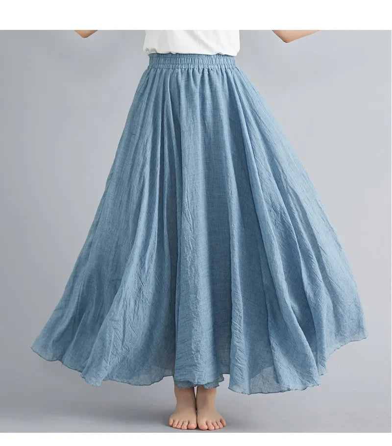 Stylish Women's Cotton Linen Maxi Skirt - Y2K Elegant Boho Long Skirt for Beach, Casual & Harajuku Fashion | Perfect for Summer Outfits, Vacations & Street Style