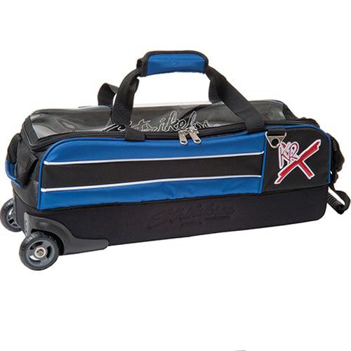 KR Royal Flush Triple Roller Slim Bowling Bag - Black/Royal Blue - Lightweight & Durable for Tournaments & League Play - Perfect for Bowling Enthusiasts & Professional Players