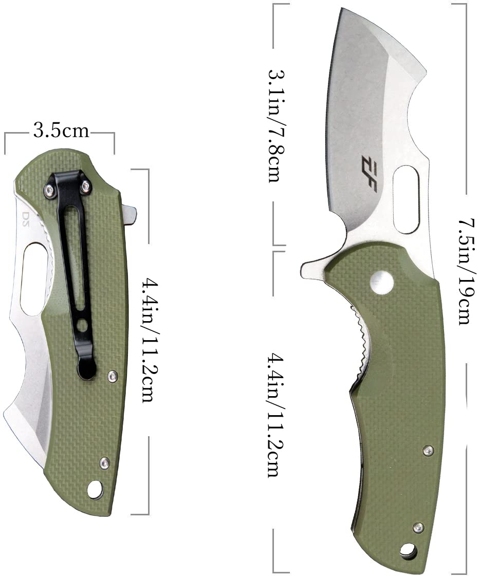 Eafengrow D2 Steel Folding Pocket Knife with G10 Handle - Compact Camping Knife for Outdoor Survival, Hiking & Everyday Carry (EF13-Army Green) | Perfect for Bushcraft, Hunting & Emergency Preparedness