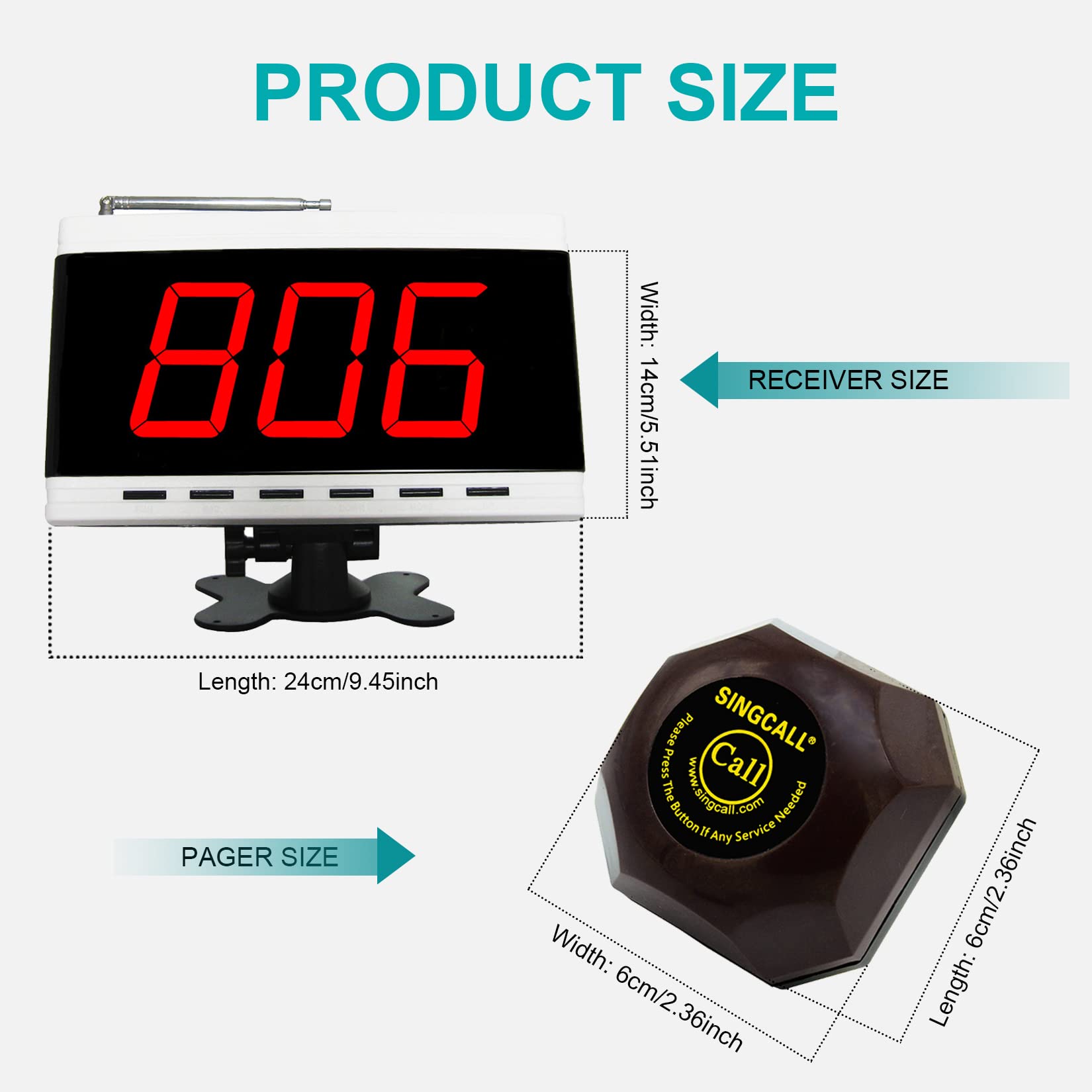 SINGCALL Wireless Nurse Call System - Hospital & Restaurant Paging System with 1 Display & 10 Table Bells - Ideal for Patient Care, Elderly Assistance, and Food Service Staff Communication