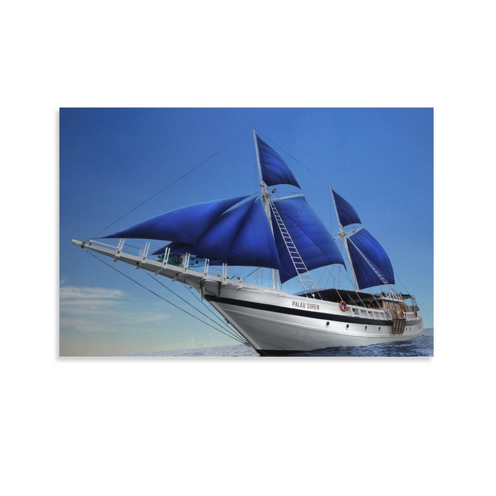 Sailboat Canvas Wall Art - Blue Sea Ocean Boat Poster for Home, Office & Room Decor - 20x30 Inches (50x75cm) - Perfect for Living Room, Bedroom or Nautical Themed Spaces