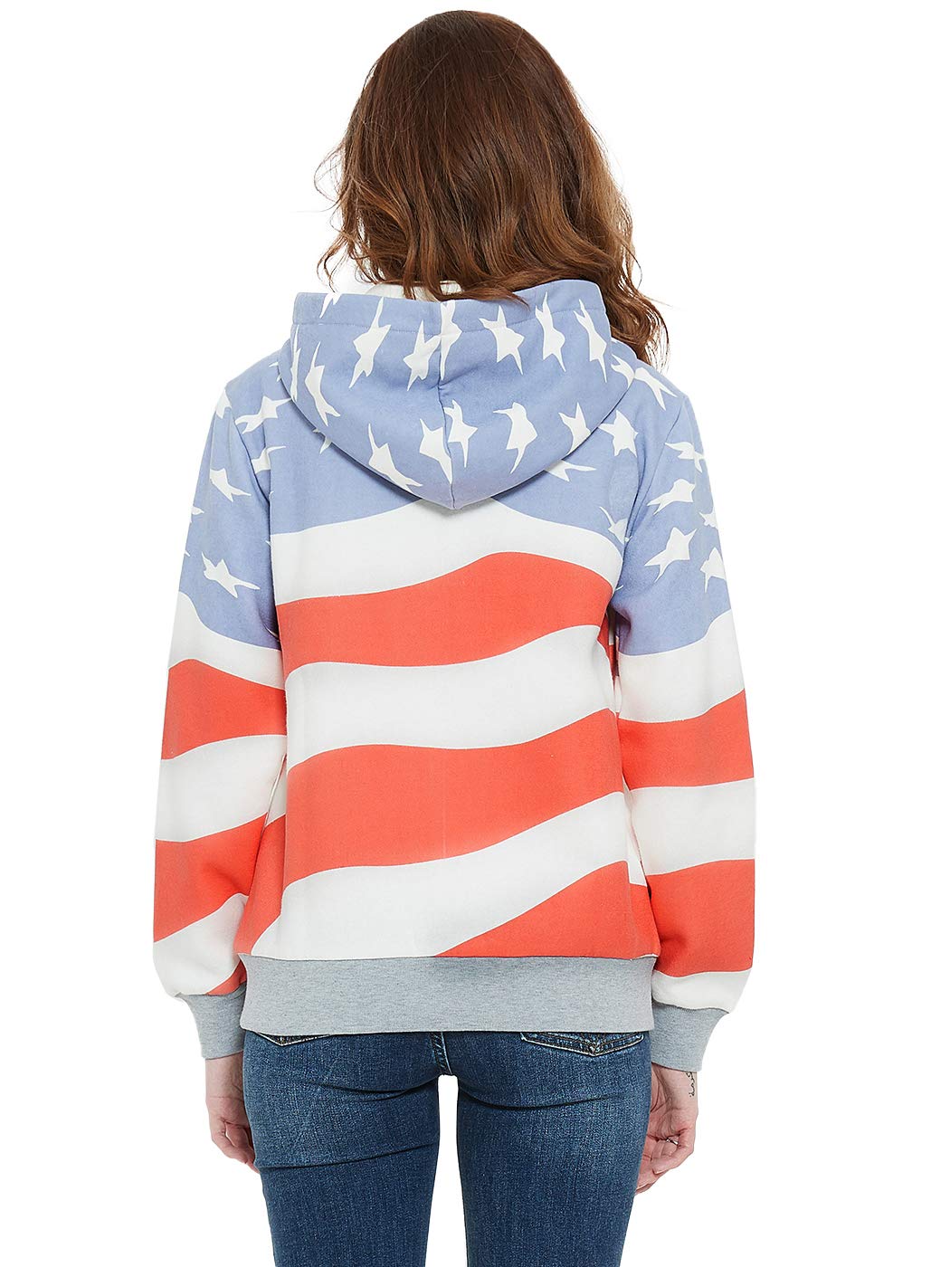 Anna-Kaci Women's Patriotic USA Flag Zip-Up Ribbed Hoodie Jacket - Cozy & Stylish for 4th of July, BBQ Parties & Casual Outings