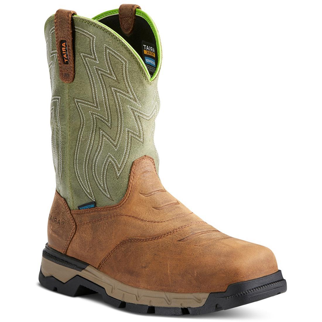 Rebar Flex Composite Toe Waterproof Pull On Western Work Boots - Slip Resistant Safety Shoes for Construction, Farming & Outdoor Work
