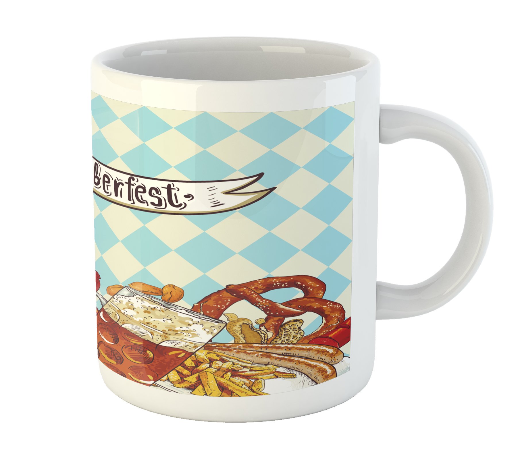 Lunarable Oktoberfest Beer Mug - Printed Ceramic Coffee Cup for Tea, Water & Drinks - Colorful Pretzel Carnival & German Festival Design - Perfect for Oktoberfest Parties, Themed Events & Gift Giving