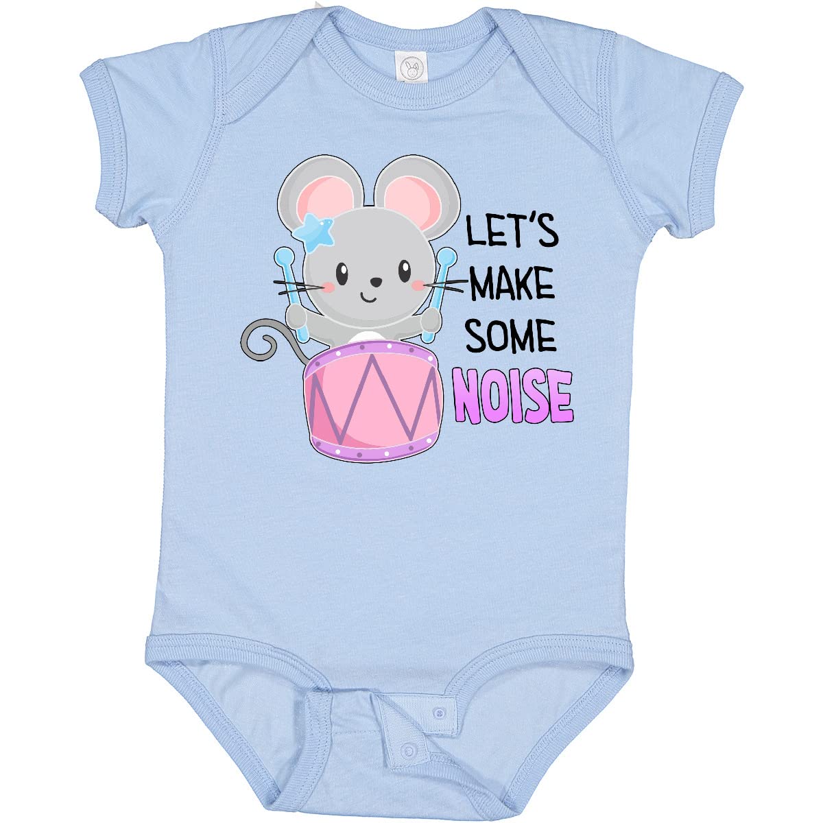 Inktastic Let's Make Some Noise Cute Mouse Drummer Baby Bodysuit - Adorable Musical Themed Onesie for Infants & Toddlers - Perfect for Concerts, Music Parties & Playtime