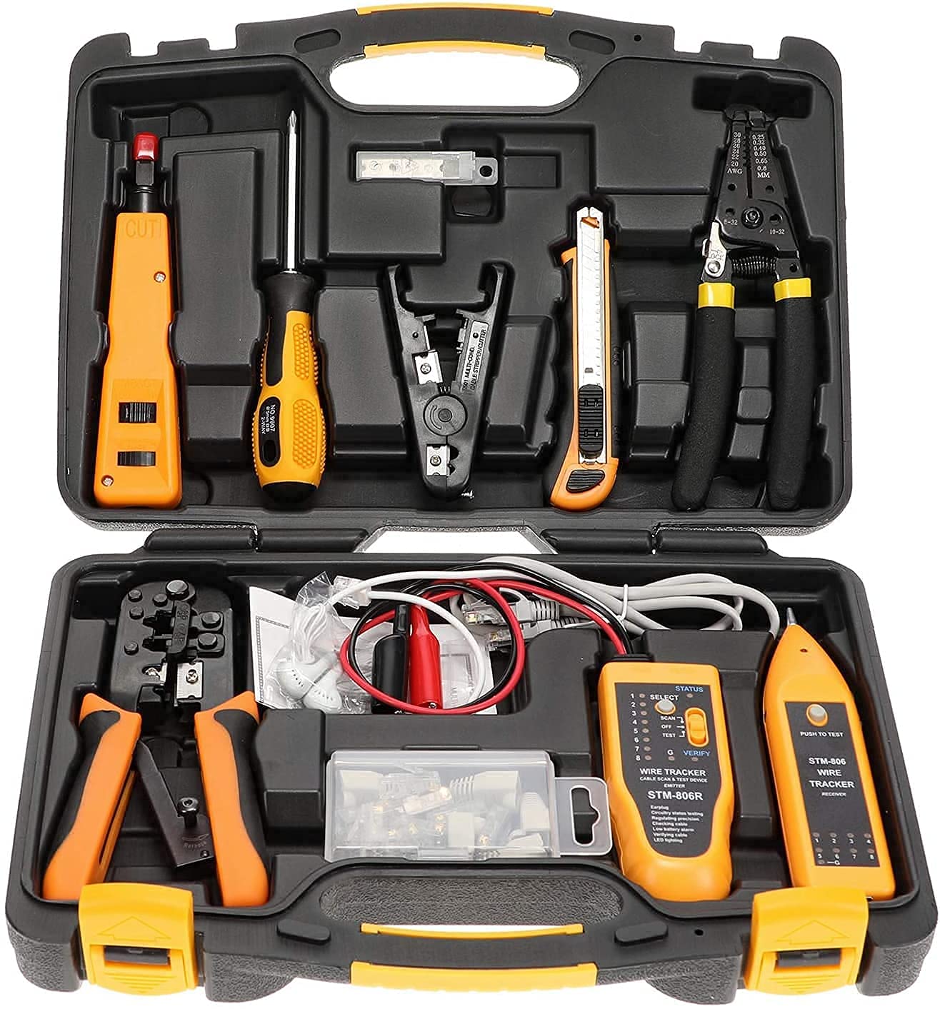 15 in 1 Network Repair Tool Kit with Crimping Tool, LAN/Ethernet/Cat5/Cat6 Cable Tester, Wire Stripper & 10 Pack CAT6 UTP Booted Cables - Professional Electronic Tool Set for Network Installation & Maintenance | Perfect for IT Technicians, Electricians & DIY Home Networking Projects