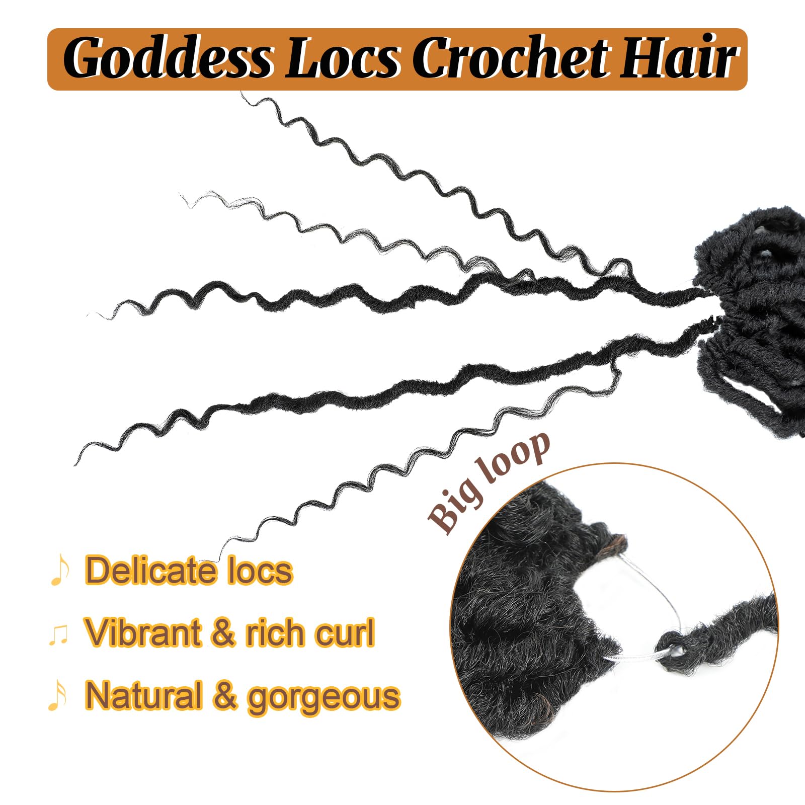 10 Inch Goddess Locs Crochet Hair - 6 Pack Pre-Looped Faux Locs for Black Women | Boho Style with Curly Ends (Color 1B) | Perfect for Protective Styling, Natural Hair Care & Everyday Wear
