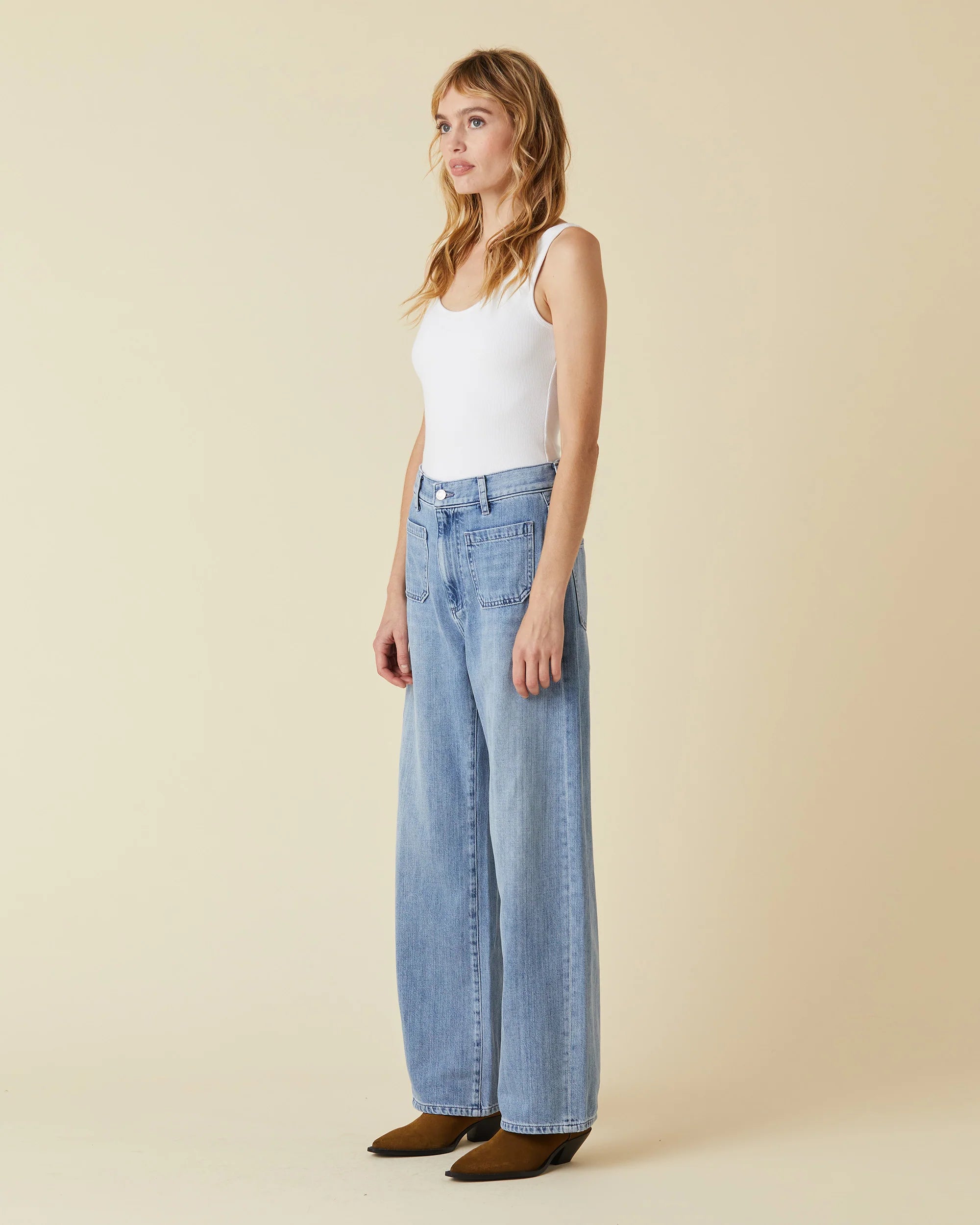 Amber Soft Barrel Jeans - Women's High Waist Stretch Denim Pants | Desert Valley Wash | Perfect for Casual Wear & Everyday Outfits