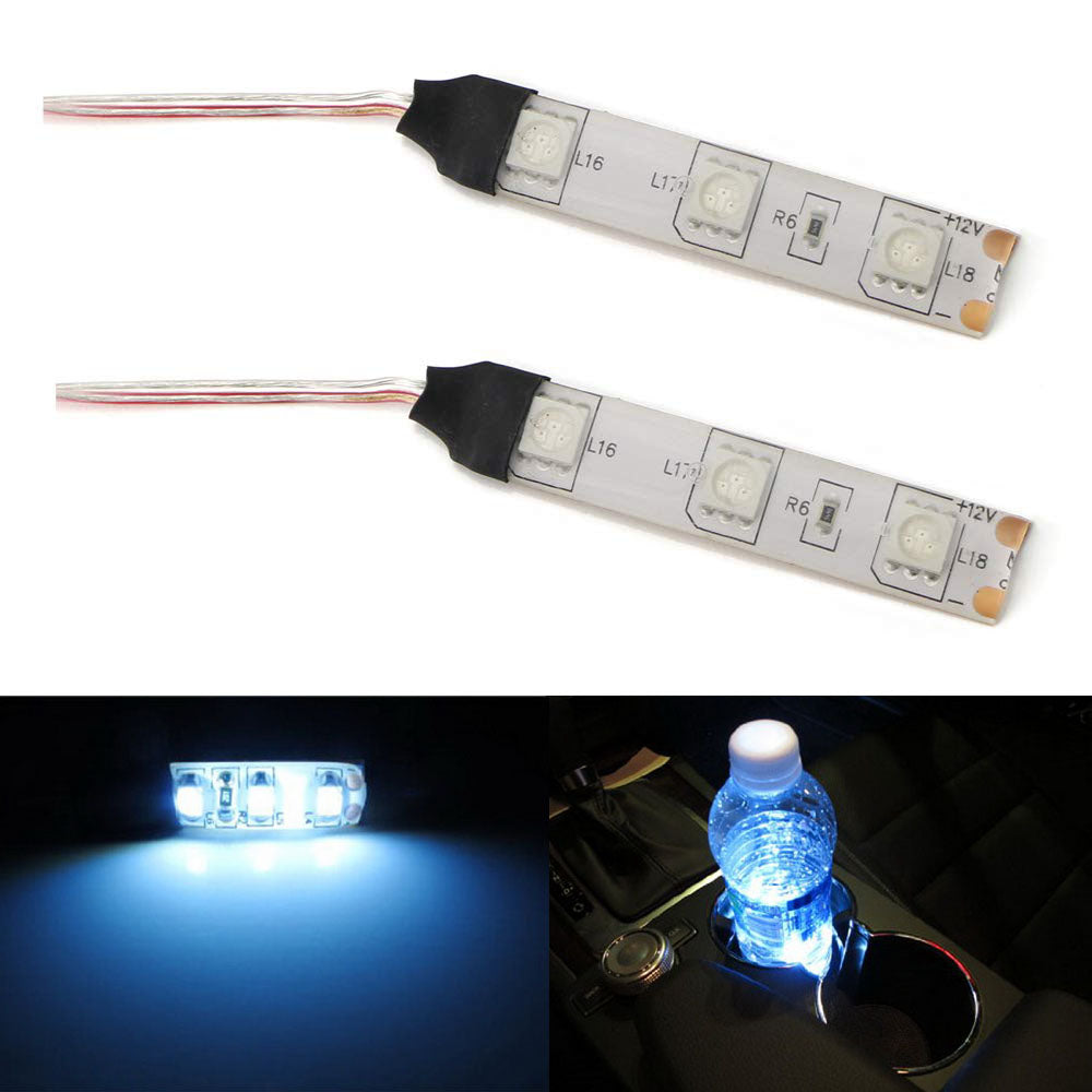 3 SMD White LED Strip Lights for Car Interior - Cup Holder, Gauge Cluster, Glove Box & Footwell Lighting - DIY Car Ambient Lighting Upgrade for Night Driving & Interior Decoration