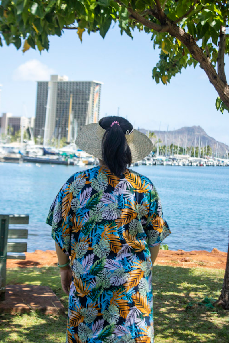 Nikki Green Monstera Blue Cover Up - Stylish Swimwear Cover Up for Beach, Pool, and Summer Vacations