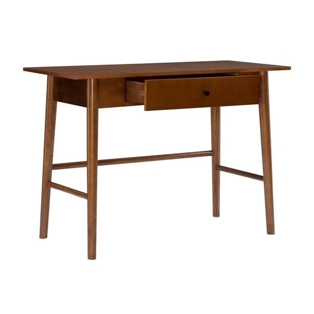 UrbanPro Mid-Century Modern 1-Drawer Wooden Desk with Rounded Legs in Warm Walnut Finish - Perfect for Home Office, Study Room & Small Space Workstations