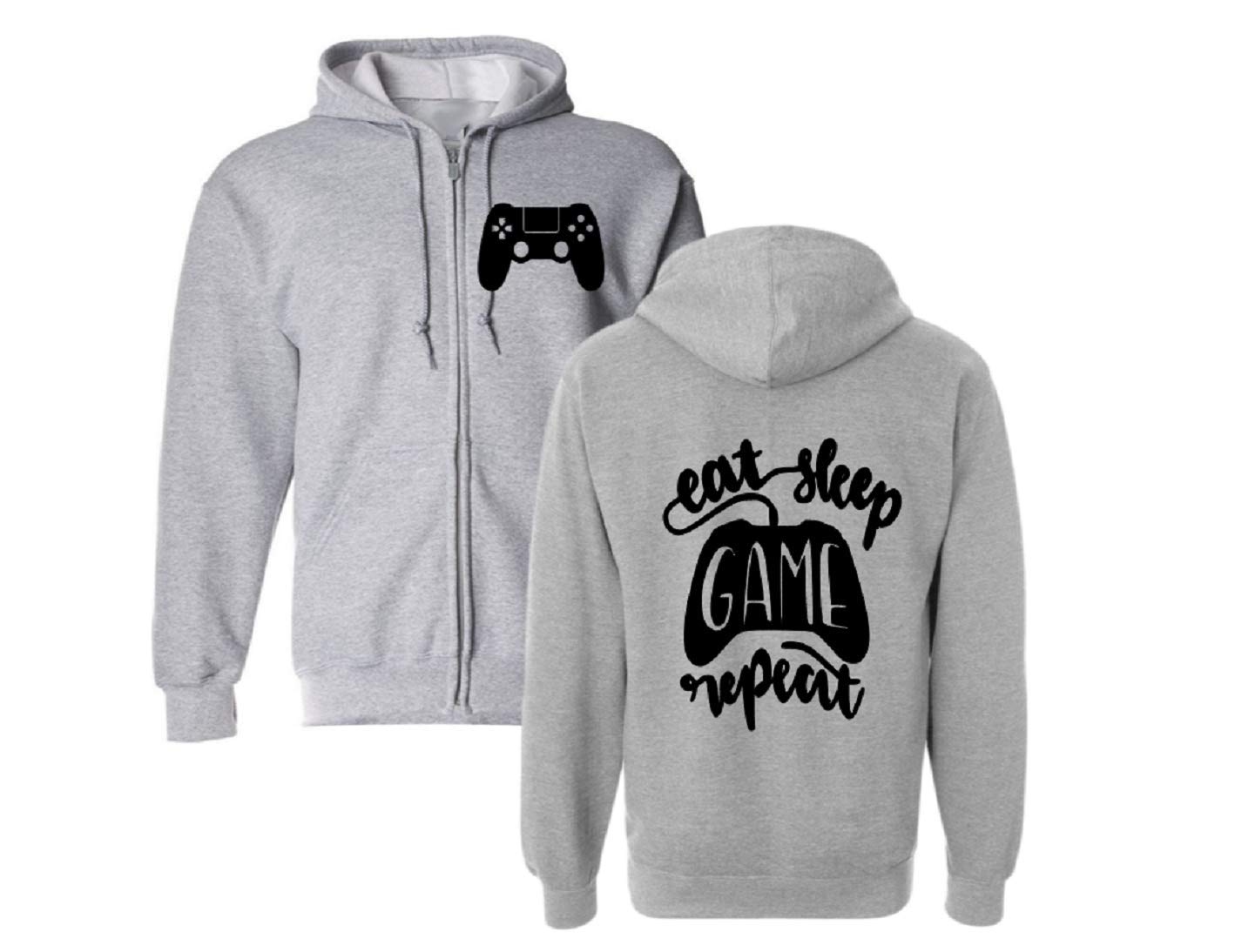 Eat Sleep Game Repeat Zip Up Hoodie Sweatshirt for Gamers - Comfortable Casual Wear for Gaming, Streaming & Everyday Use