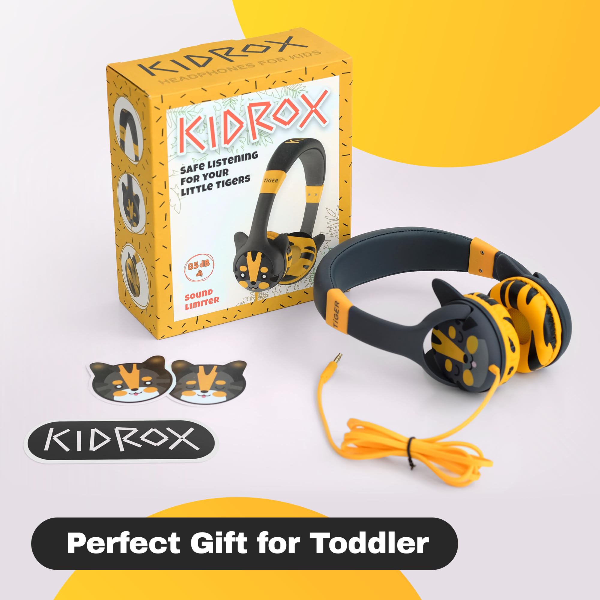 Kidrox Wired Toddler Headphones for 1-7 Years Old — 85dB Volume Limited Safe Baby Headphones for Airplane, Car Travel & Learning — Comfortable Kids Headset for iPad, Tablet, School, Home Use with Durable Cord