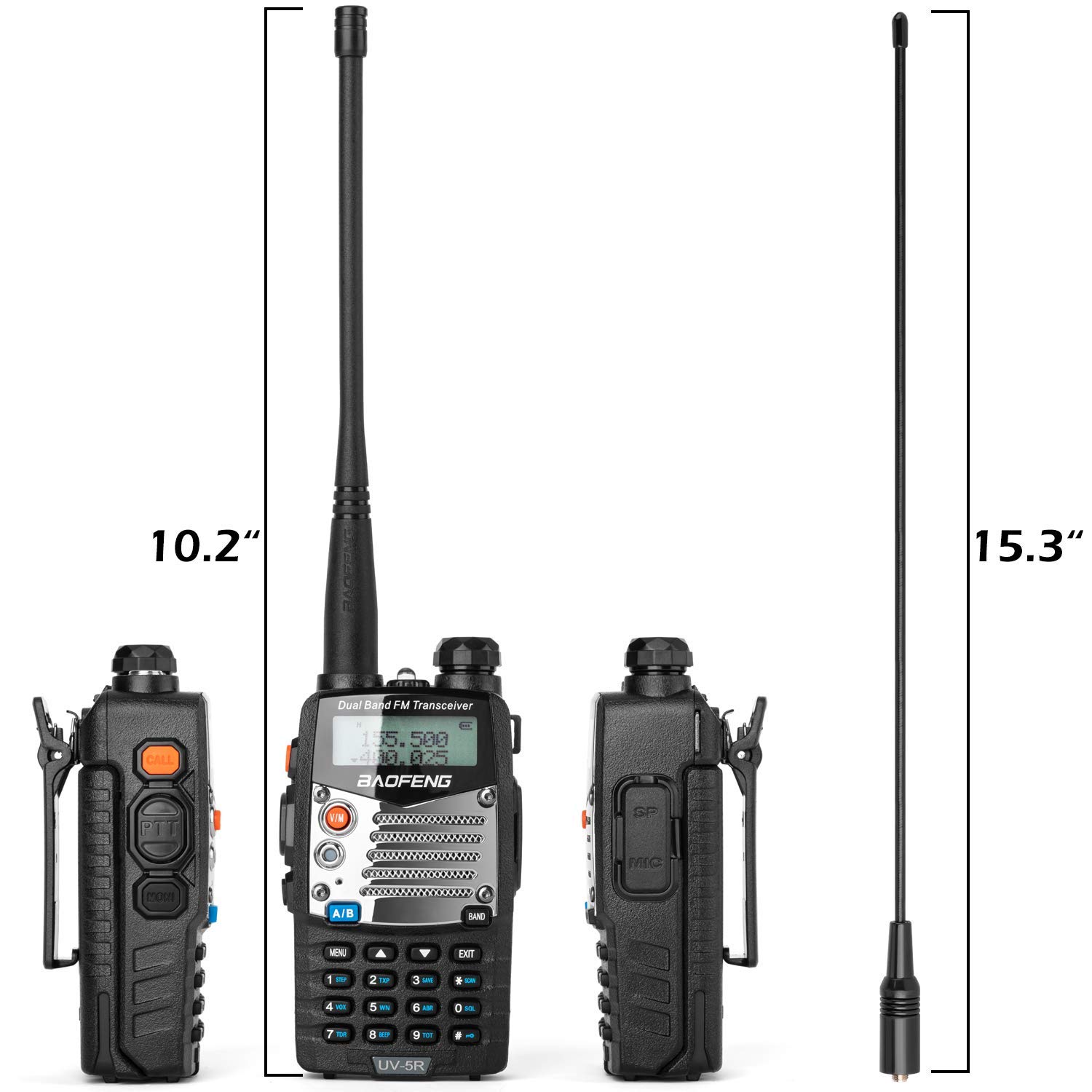 BaoFeng UV-5RM Dual Band UHF VHF Ham Radio Walkie Talkie - 2-Way Handheld Transceiver with 3800mAh Battery, Earpiece & Programming Cable (1 Pack) - Perfect for Outdoor Adventures, Emergency Communication & Security Teams