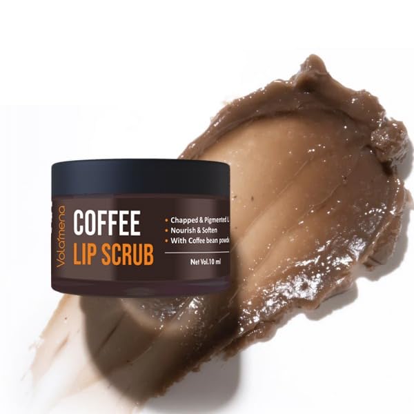 Volamena Coffee Lip Scrub with Shea Butter & Hyaluronic Acid - Hydrating & Repairing Exfoliator for Dry, Chapped Lips (10ml) | Perfect for Winter Care & Pre-Makeup Prep