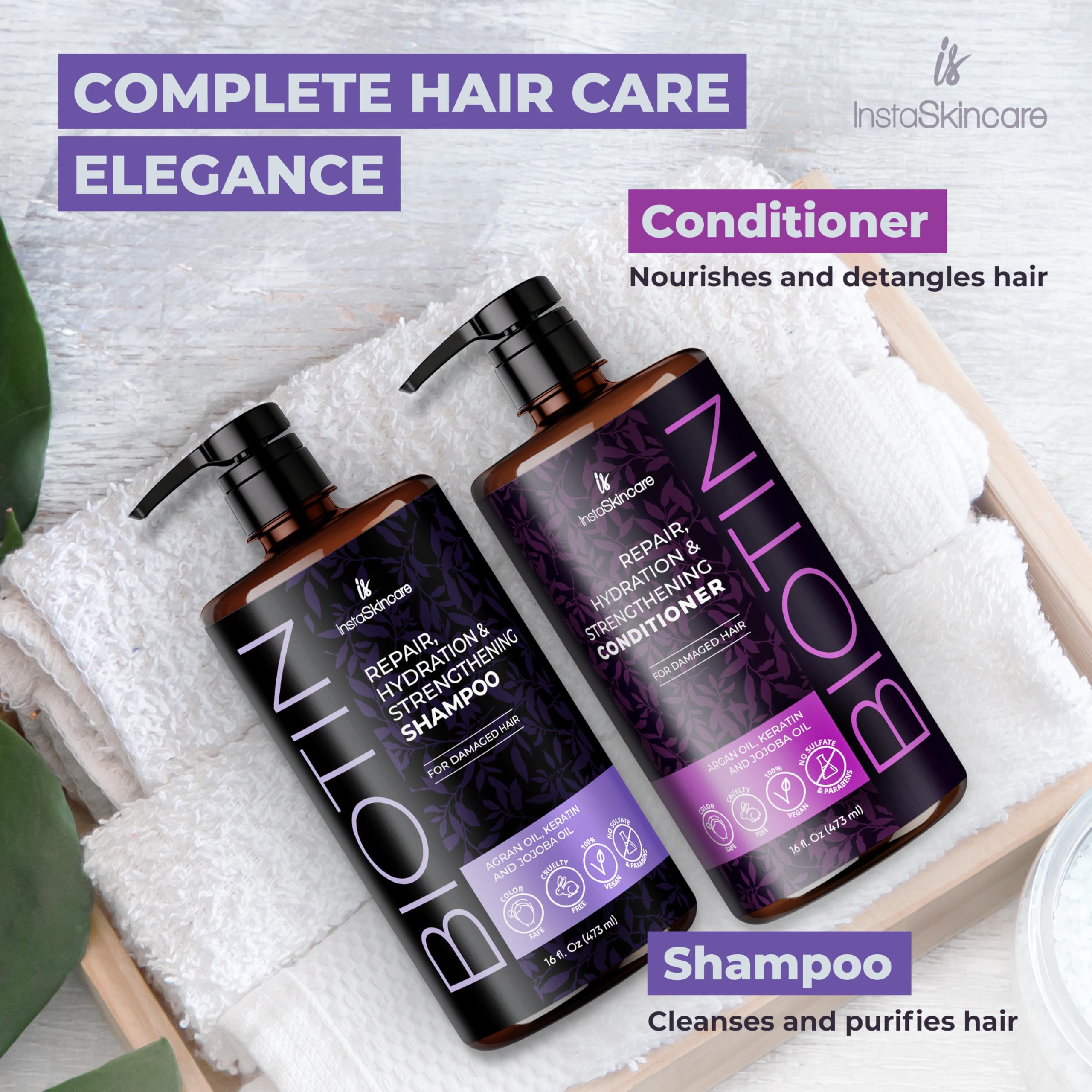 InstaSkincare Biotin Shampoo & Conditioner Set for Hair Growth - 1 Fl Oz (Pack of 1) - Sulfate Free Volumizing Hair Care for Thinning Hair, Daily Use at Home or Salon