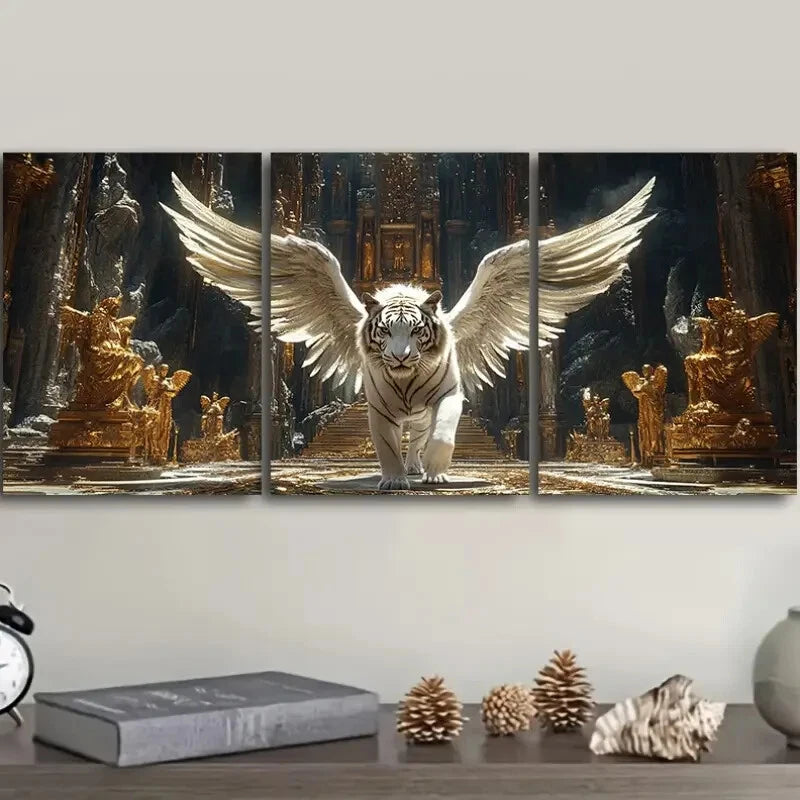 3-Piece White Tiger with Angel Wings Wall Art Set - Framed Canvas 40x60cm | High-Quality Print | 100% Australian Made | Ready to Hang | Perfect for Living Room, Bedroom & Office Decor