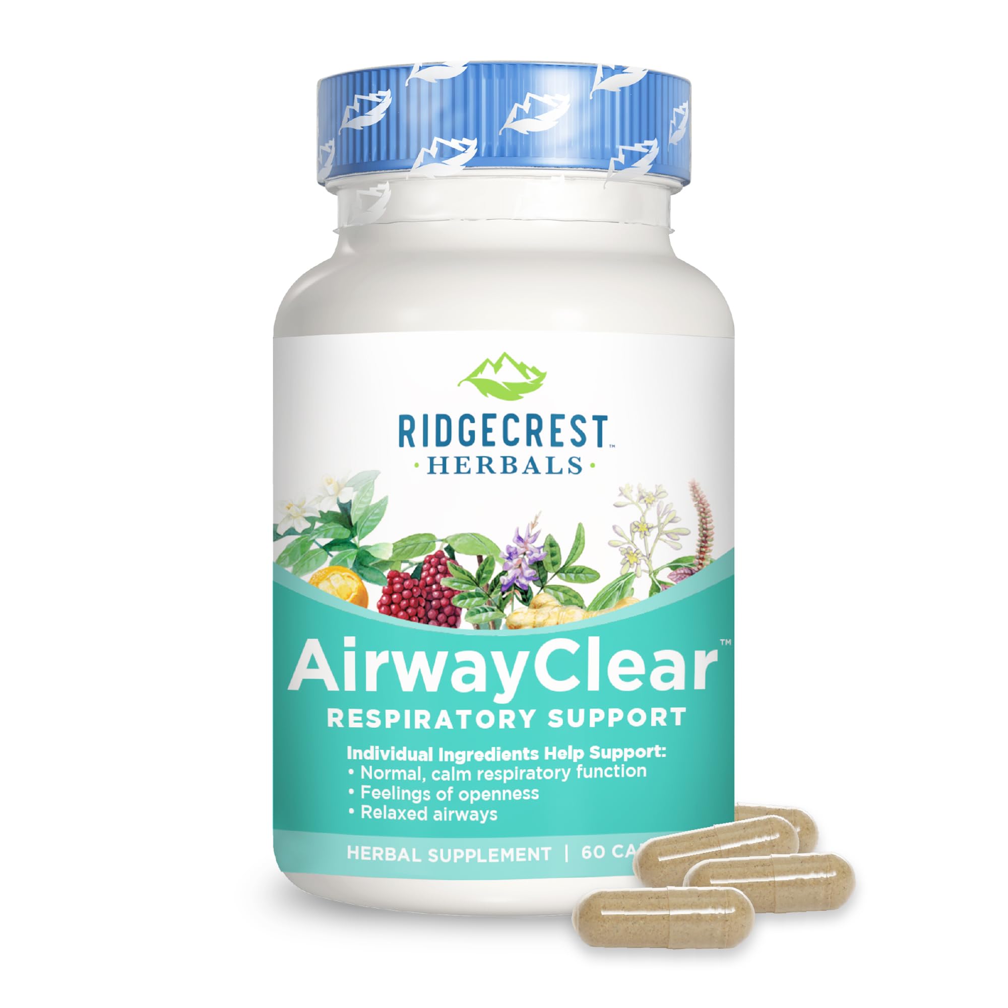 Ridgecrest Herbals AirwayClear - Natural Lung Health & Breathing Support Supplement with Schisandra Fruit, Cassia Bark & Ginger Root - Sinus & Mucus Relief - Gluten Free Vegan Capsules (60 Count, 30 Servings) - Ideal for Respiratory Support, Allergy Season & Cold Weather Wellness