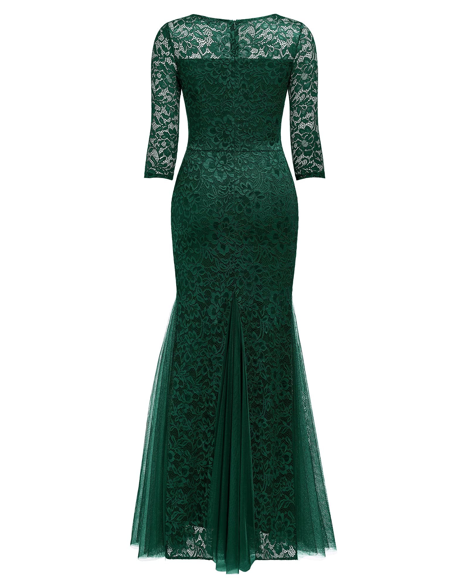 Elegant Floral Lace Mermaid Evening Gown for Women - Formal 2/3 Sleeve Maxi Dress for Prom, Wedding & Special Occasions