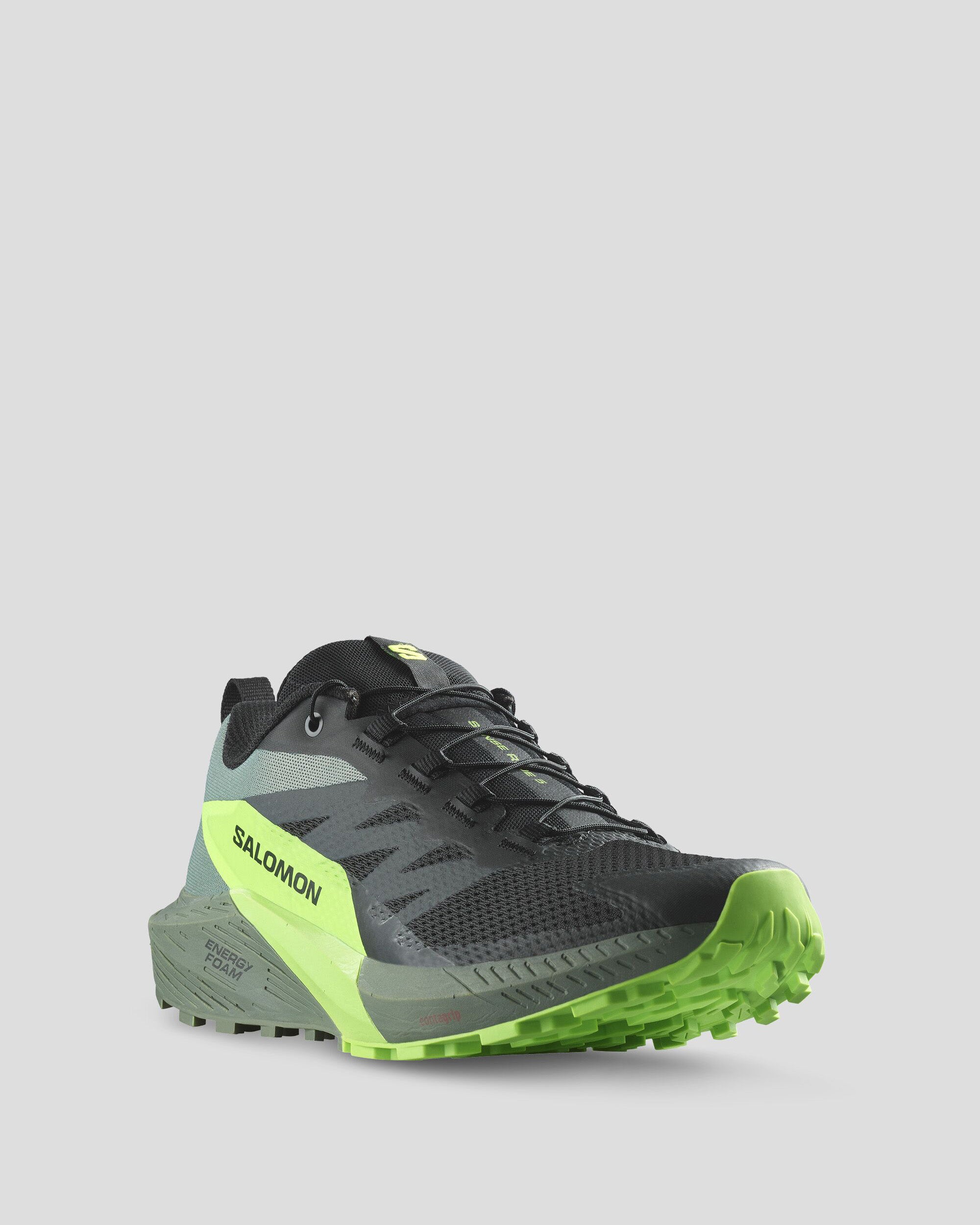 Salomon Sense Ride 5 Men's Trail Running Shoes - Black/Laurel Wreath/Green Gecko | Lightweight & Durable for Hiking, Jogging & Outdoor Adventures