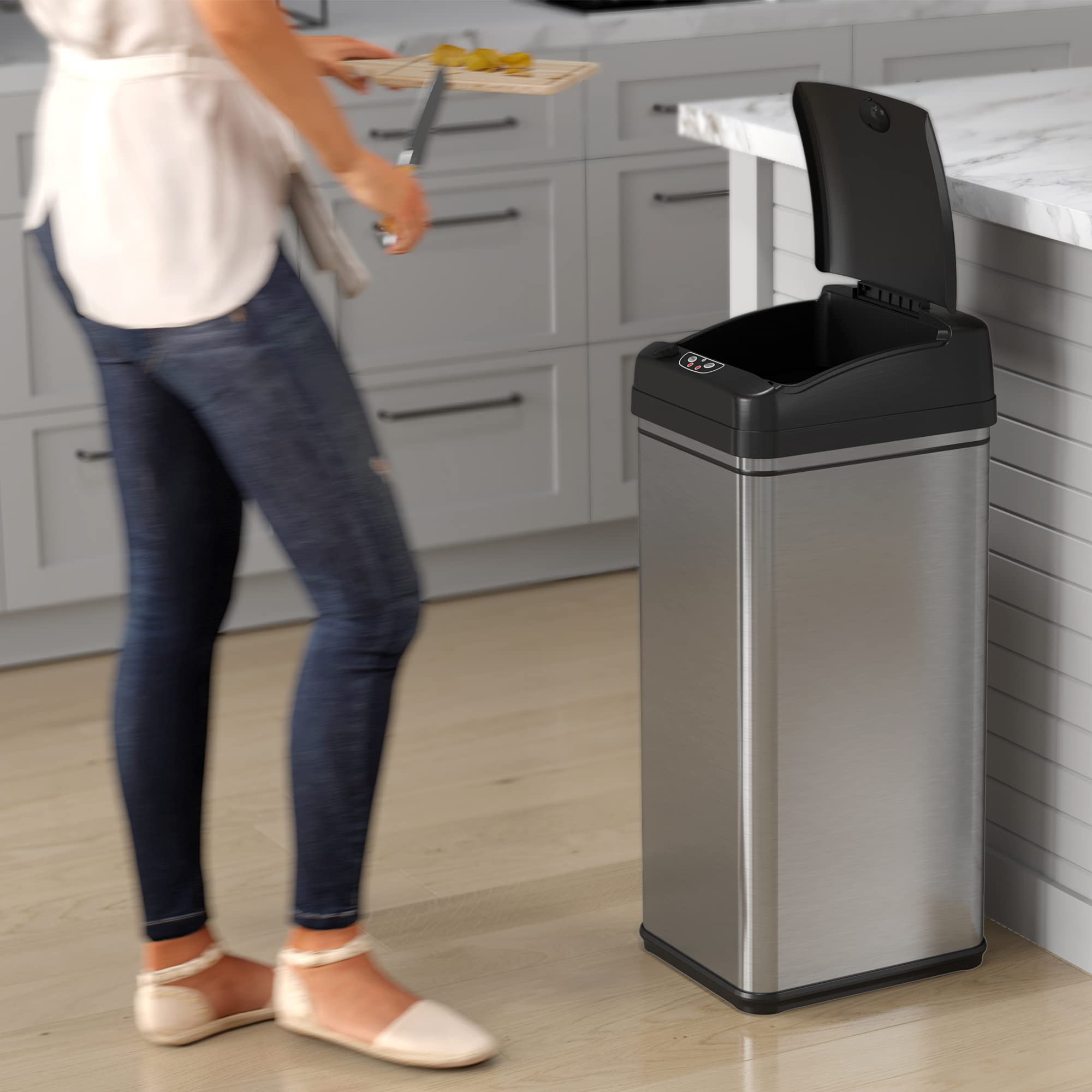 iTouchless 13 Gallon Automatic Touchless Trash Can with Sensor - Stainless Steel Kitchen Garbage Bin with 20 Trash Bags, Large Lid Opening - Perfect for Home, Office, Restaurant & Commercial Use (DZT13BG20)