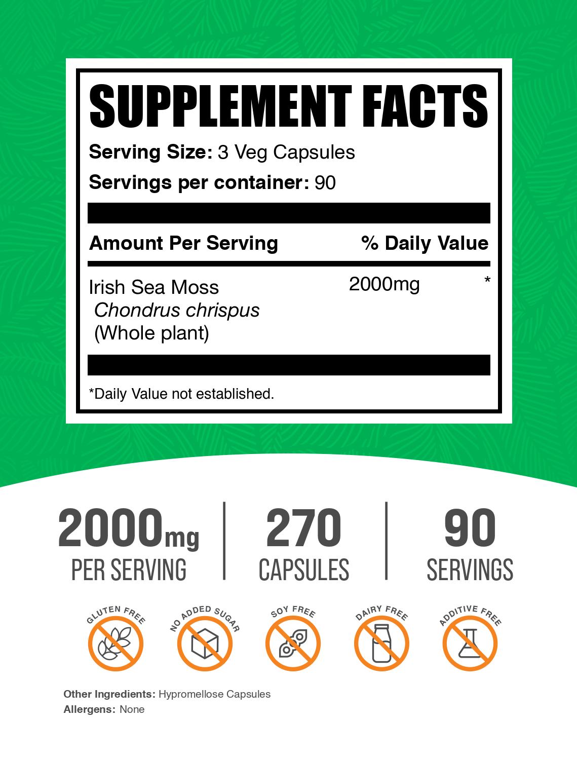 Organic Irish Sea Moss Capsules - 1000mg Pure Wildcrafted Bladderwrack & Burdock Root Supplement for Immune Support, Digestion & Thyroid Health - Vegan, Non-GMO, Gluten-Free - Perfect for Daily Wellness & Detox